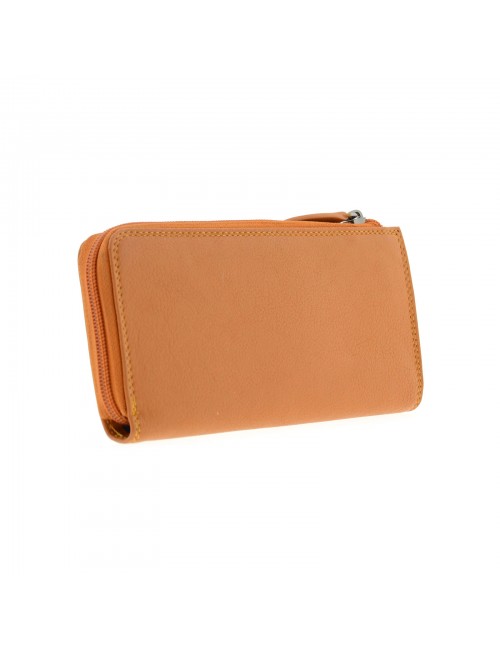 Women's leather wallet with zipper - Golden Oak