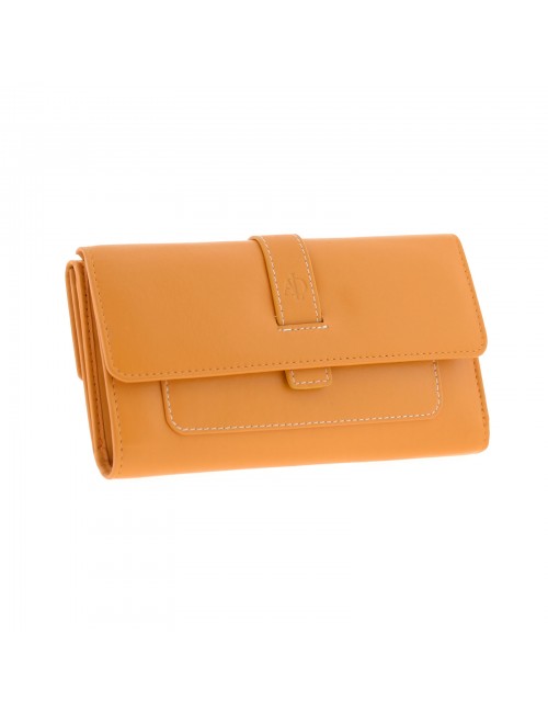 Large size leather women's wallet - Mustard