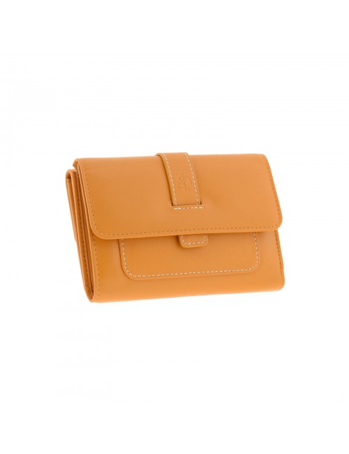 Women's medium leather RFID wallet -Mustard
