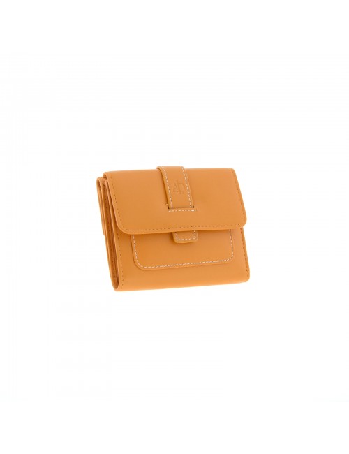 Small women's leather wallet with RFID - Mustard
