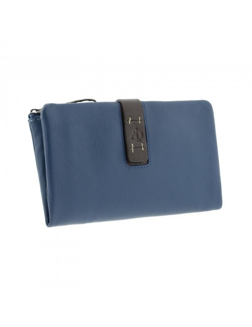 Women's soft wallet in large size leather - Navy