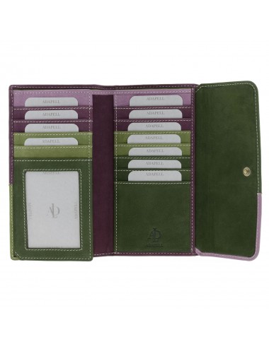 Large woman's leather wallet multicolor RFID green