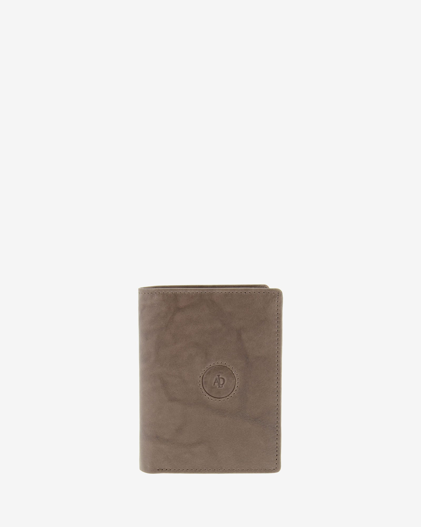 Cartera de hombre de piel de vacuno natural en color gris, vista frontal plana, referencia 1591-11
