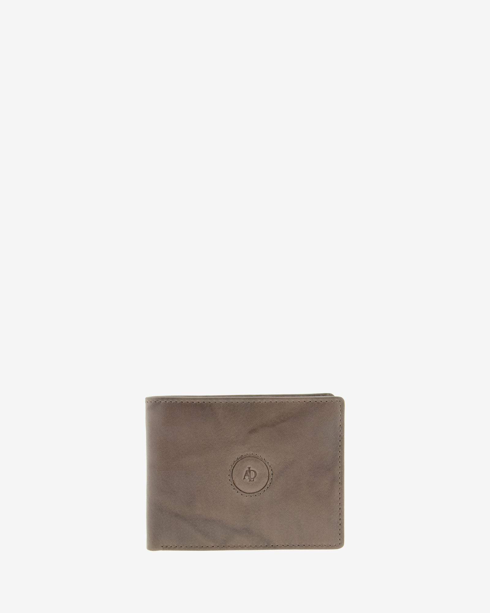 Cartera de hombre de piel de vacuno natural en color gris, de formato horizontal, vista frontal plana, referencia 1593-11