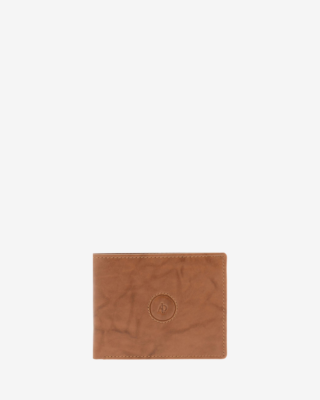 Cartera de hombre de piel de vacuno natural en color cuero, de formato horizontal, vista frontal plana, referencia 1593-6