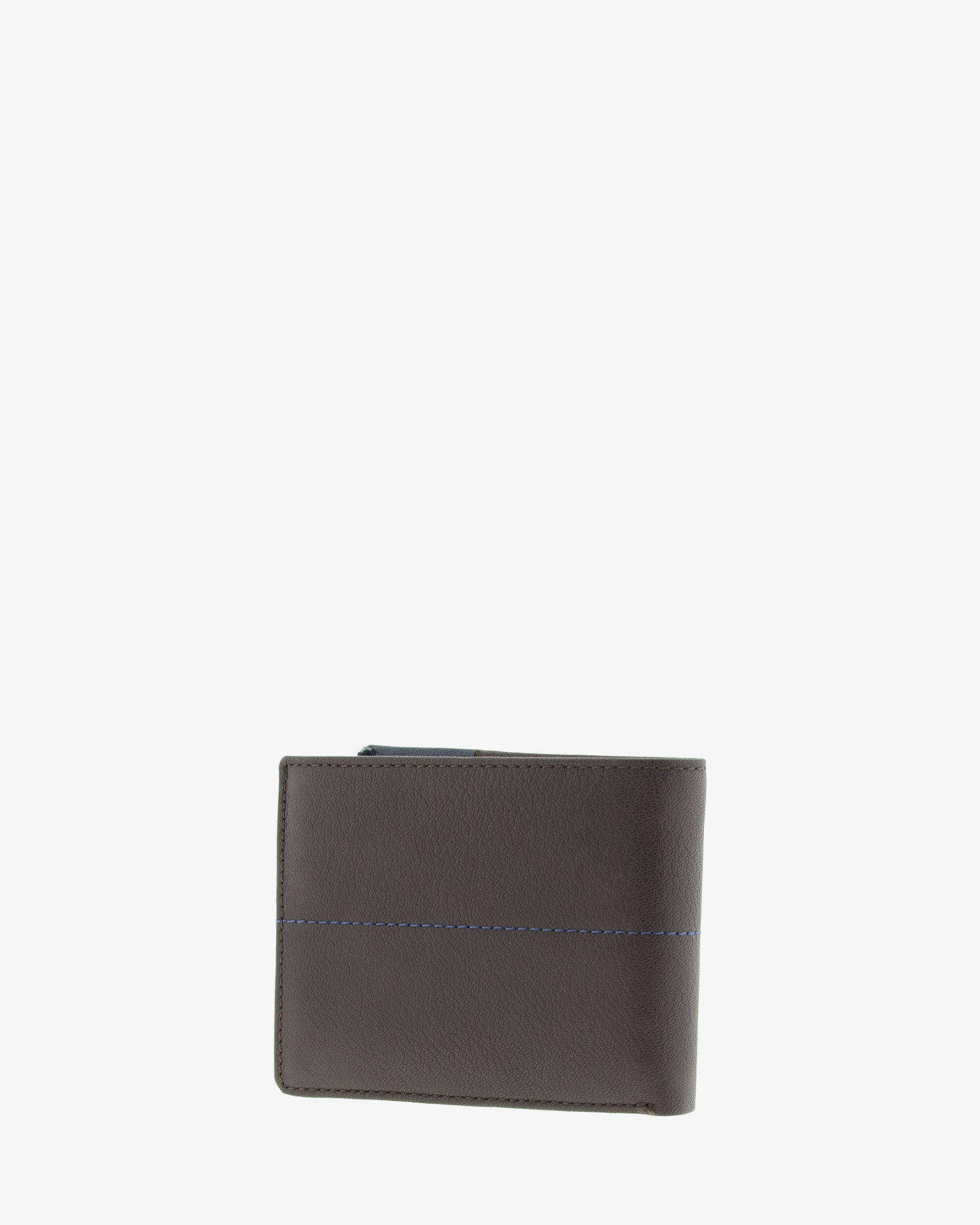 Cartera de hombre de piel genuina en color marrón, de formato horizontal, vista trasera, referencia 1598-2