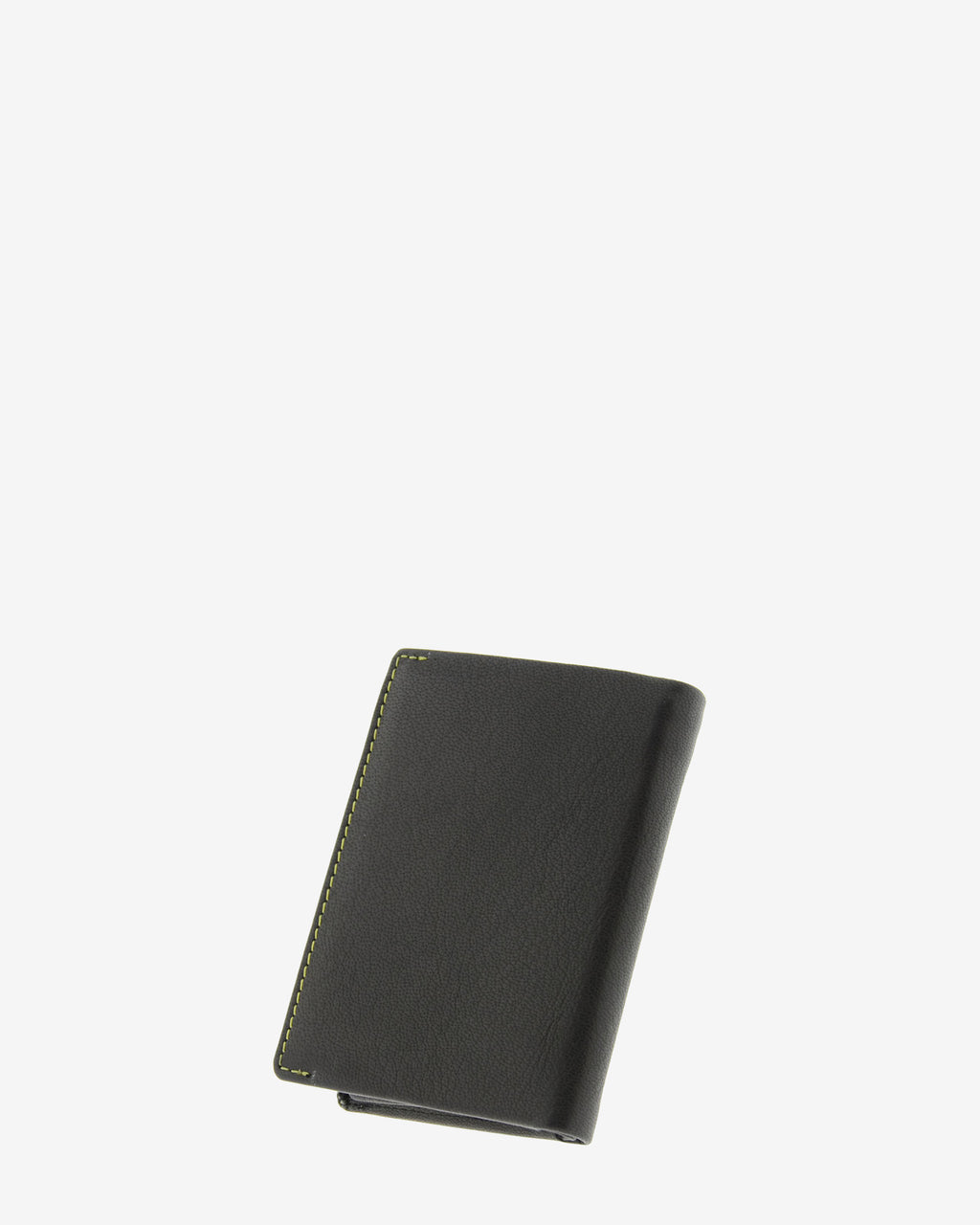 Cartera de hombre de piel genuina en color negro de diseño ultrafino con cosido verde a contraste, vista trasera, referencia 1600-1