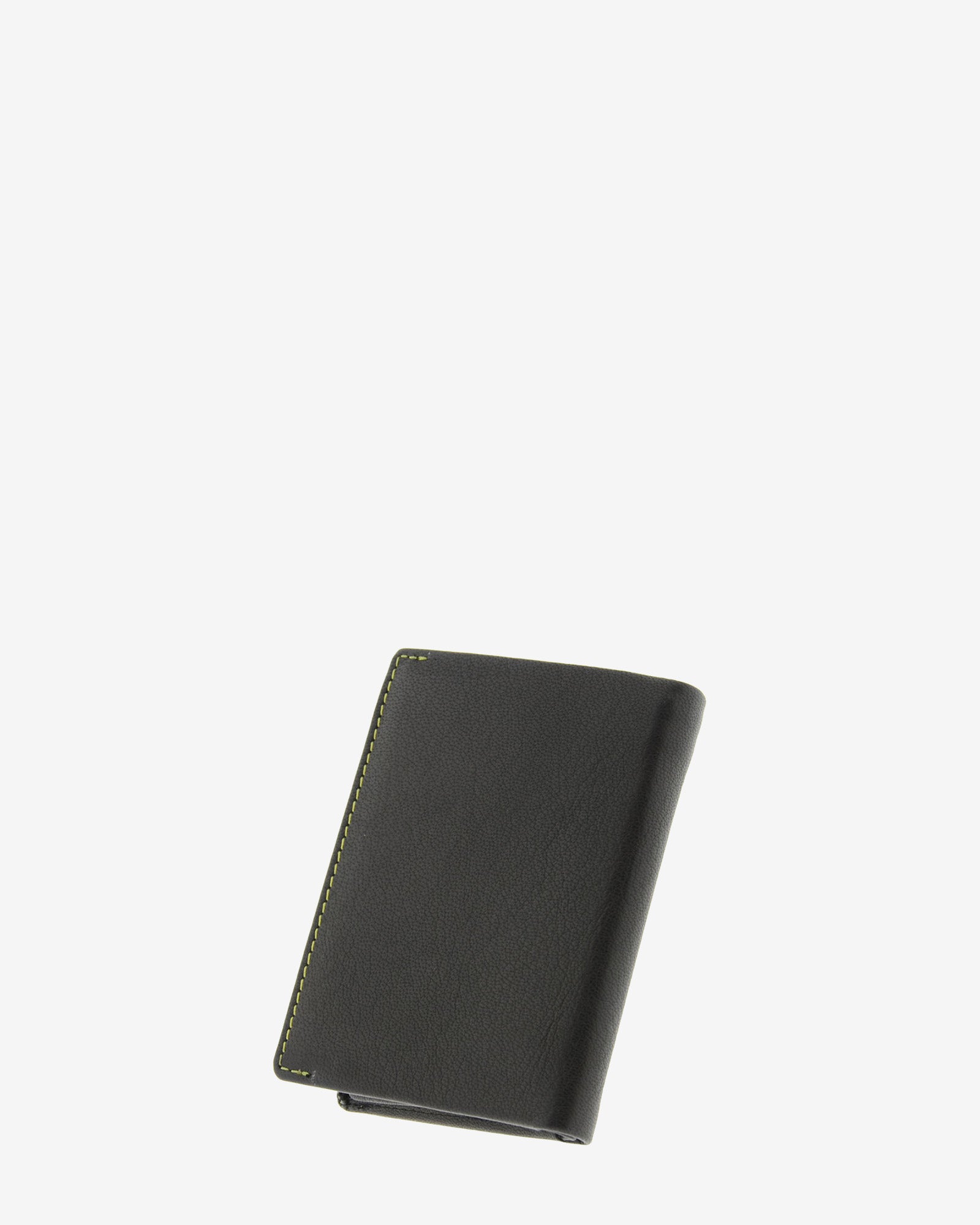 Cartera de hombre de piel genuina en color negro de diseño ultrafino con cosido verde a contraste, vista trasera, referencia 1600-1