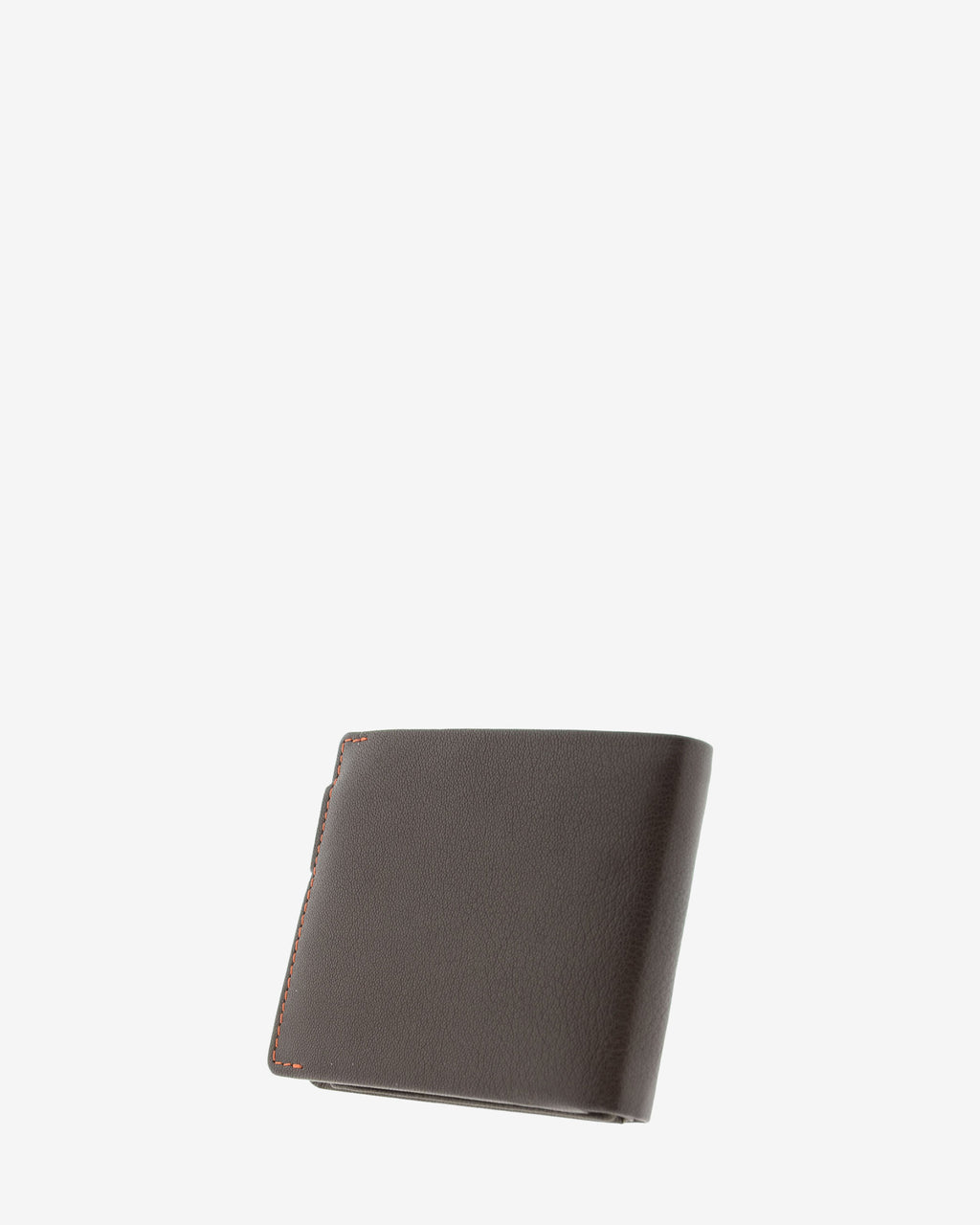 Cartera de hombre de piel genuina en color marrón de diseño ultrafino con cosido naranja a contraste, vista trasera, referencia 1601-2
