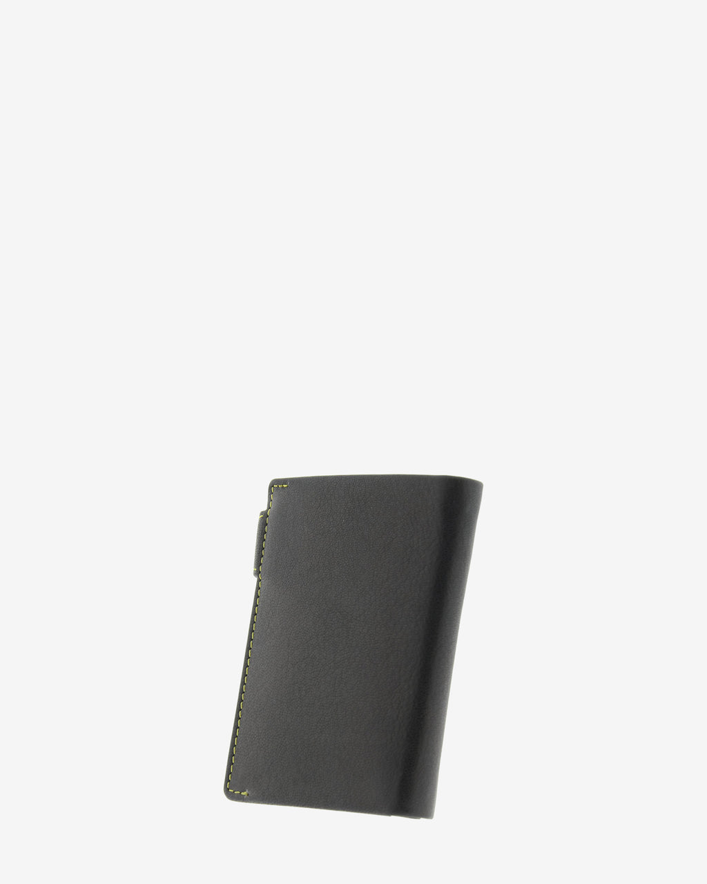 Cartera de hombre de piel genuina en color negro de diseño ultrafino con cosido verde a contraste, vista trasera, referencia 1603-1