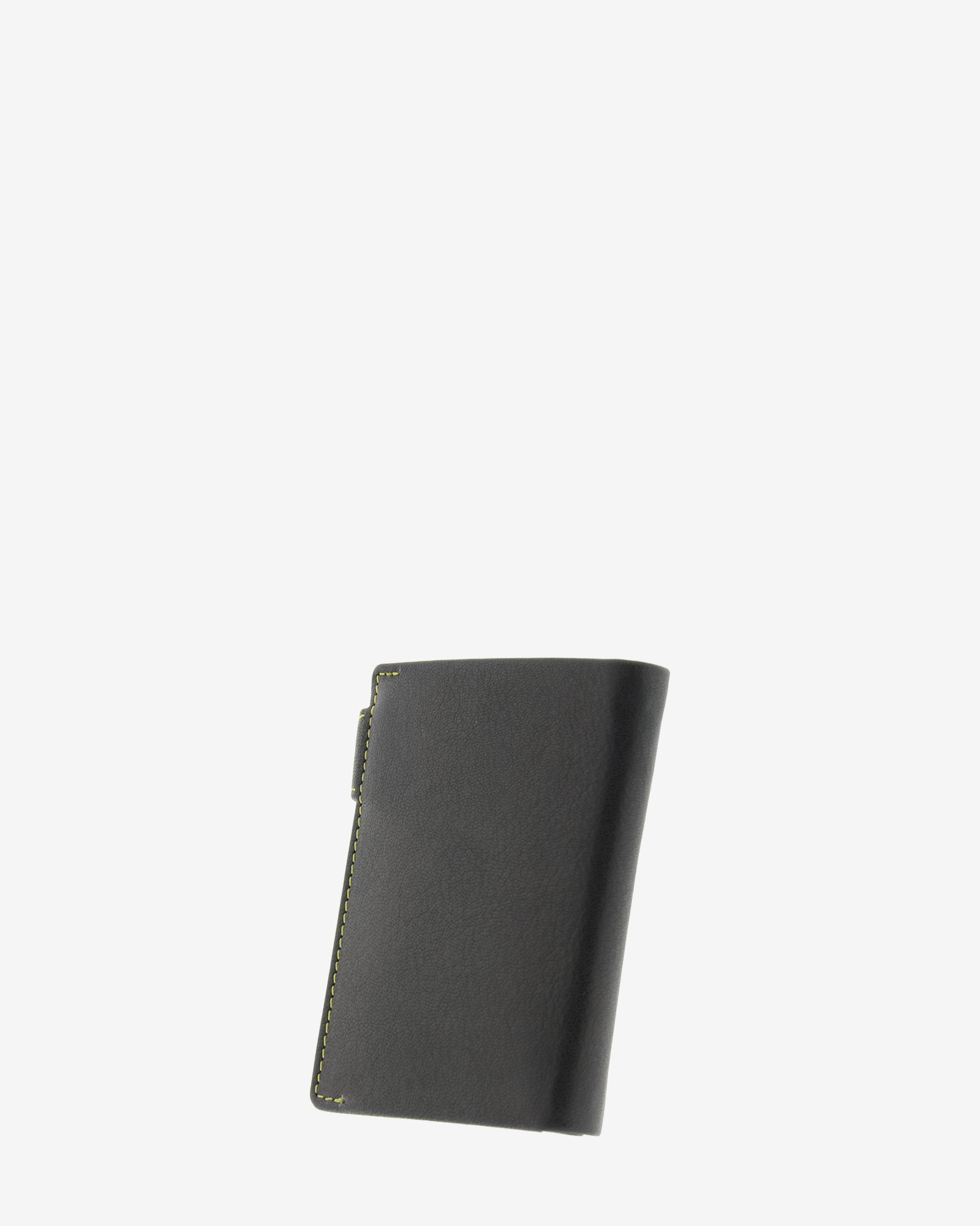 Cartera de hombre de piel genuina en color negro de diseño ultrafino con cosido verde a contraste, vista trasera, referencia 1603-1