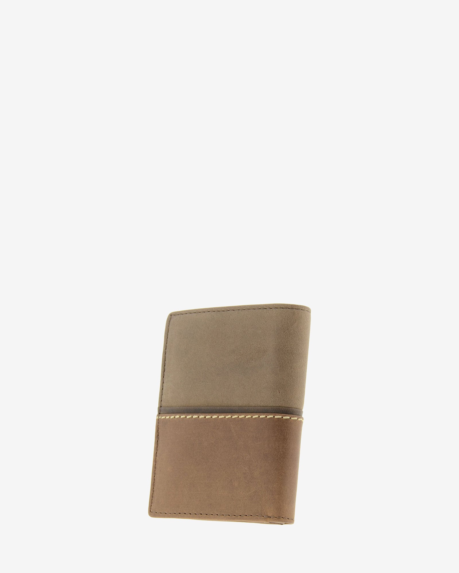 Cartera de hombre colección Rancho en piel rústica bicolor marrón y cuero envejecido, parte trasera lisa con costura horizontal decorativa,referencia 1605-2
