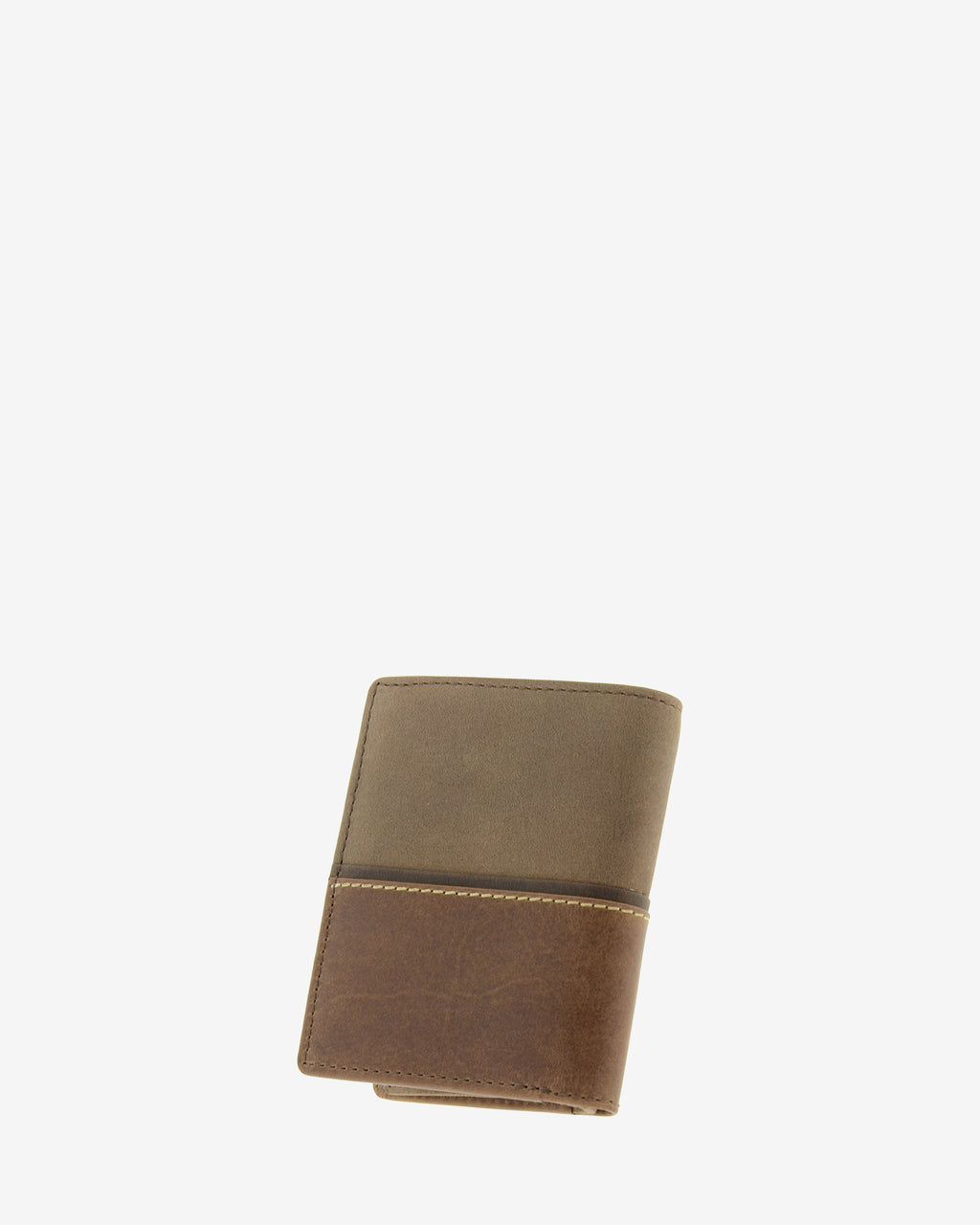 Cartera de hombre colección Rancho en piel rústica bicolor marrón y cuero envejecido, parte trasera lisa con costura horizontal decorativa. Ref. 1606-2