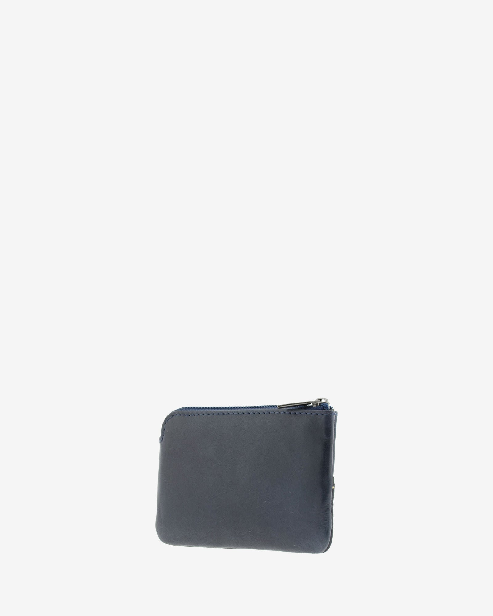 Monedero de la colección Rancho en piel rústica de color marino, parte trasera lisa sin adornos, con cremallera superior. Ref. 1608-20