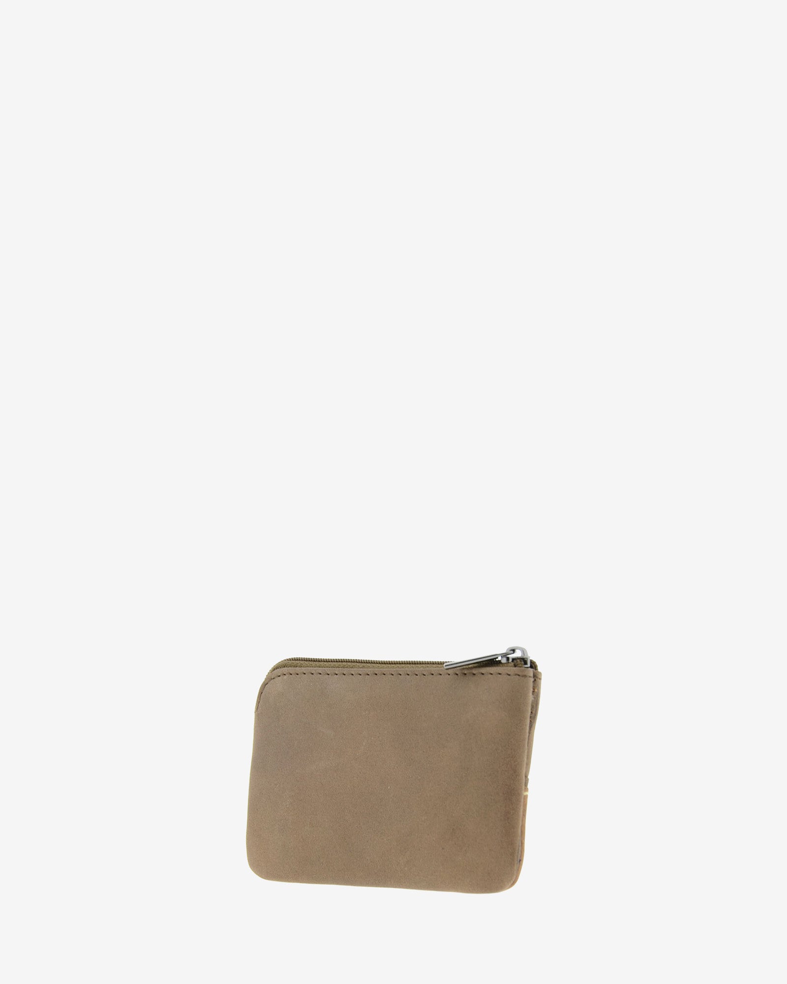 Monedero de la colección Rancho en piel rústica marrón, parte trasera lisa sin adornos, con cremallera superior. Ref. 1608-2