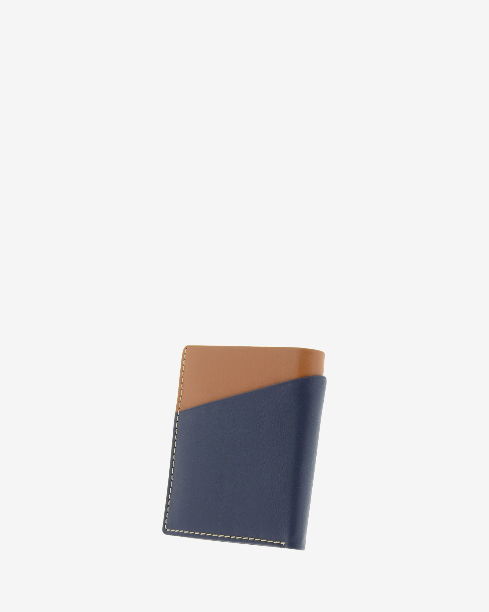 Cartera de hombre de piel genuina en color marino y cuero, con compartimento exterior, vista trasera, referencia 1609-20
