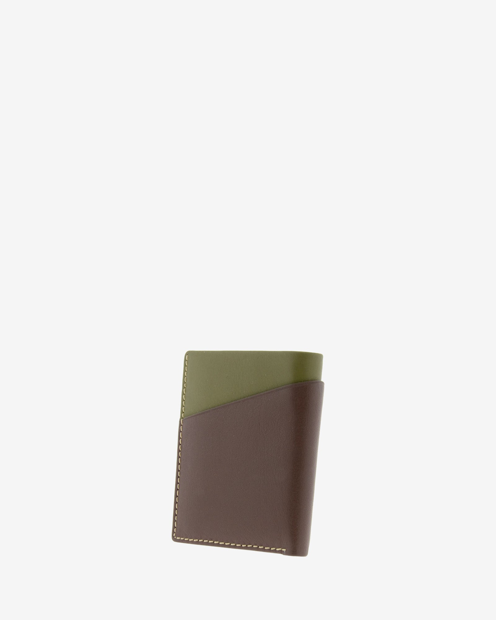Cartera de hombre de piel genuina en color marrón y oliva con compartimento exterior, vista trasera, referencia 1609-2