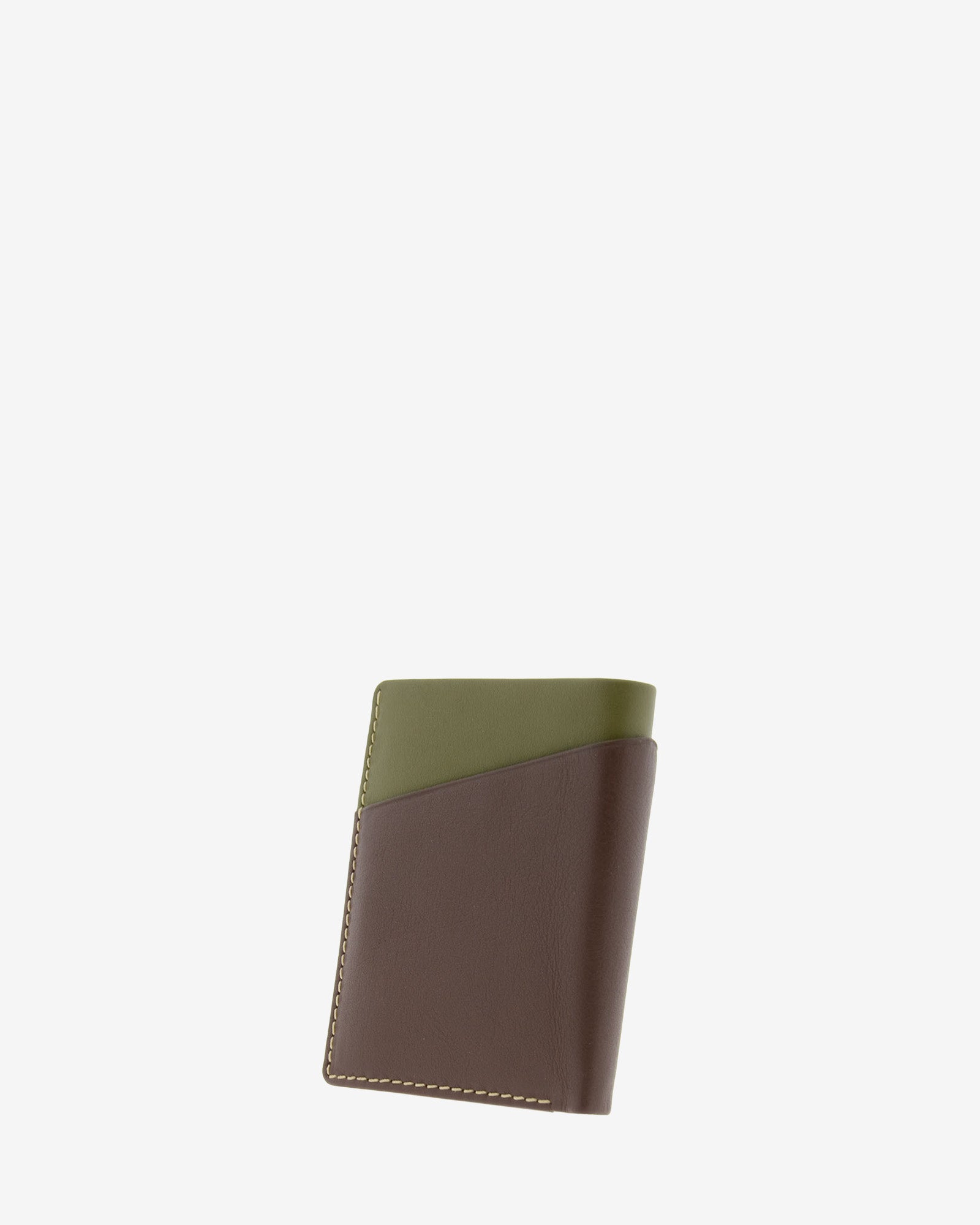 Cartera de hombre de piel genuina en color marrón y oliva con compartimento exterior, vista trasera, referencia 1610-2