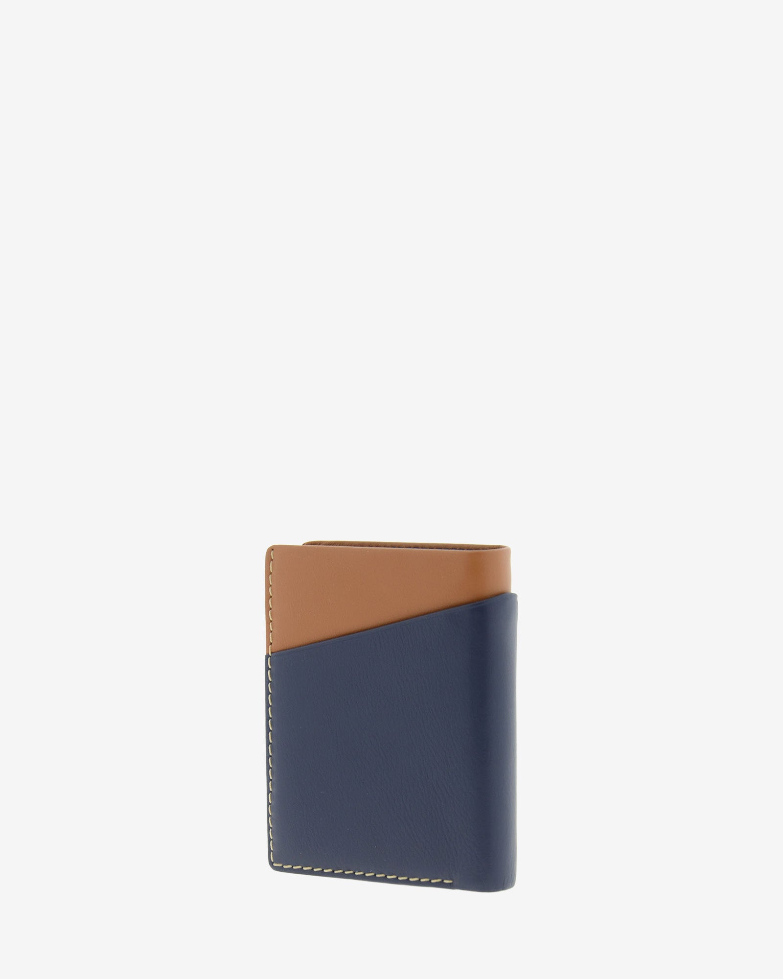 Cartera de hombre pequeña de piel genuina en color marino y cuero, con compartimento exterior, vista trasera, referencia 1611-20