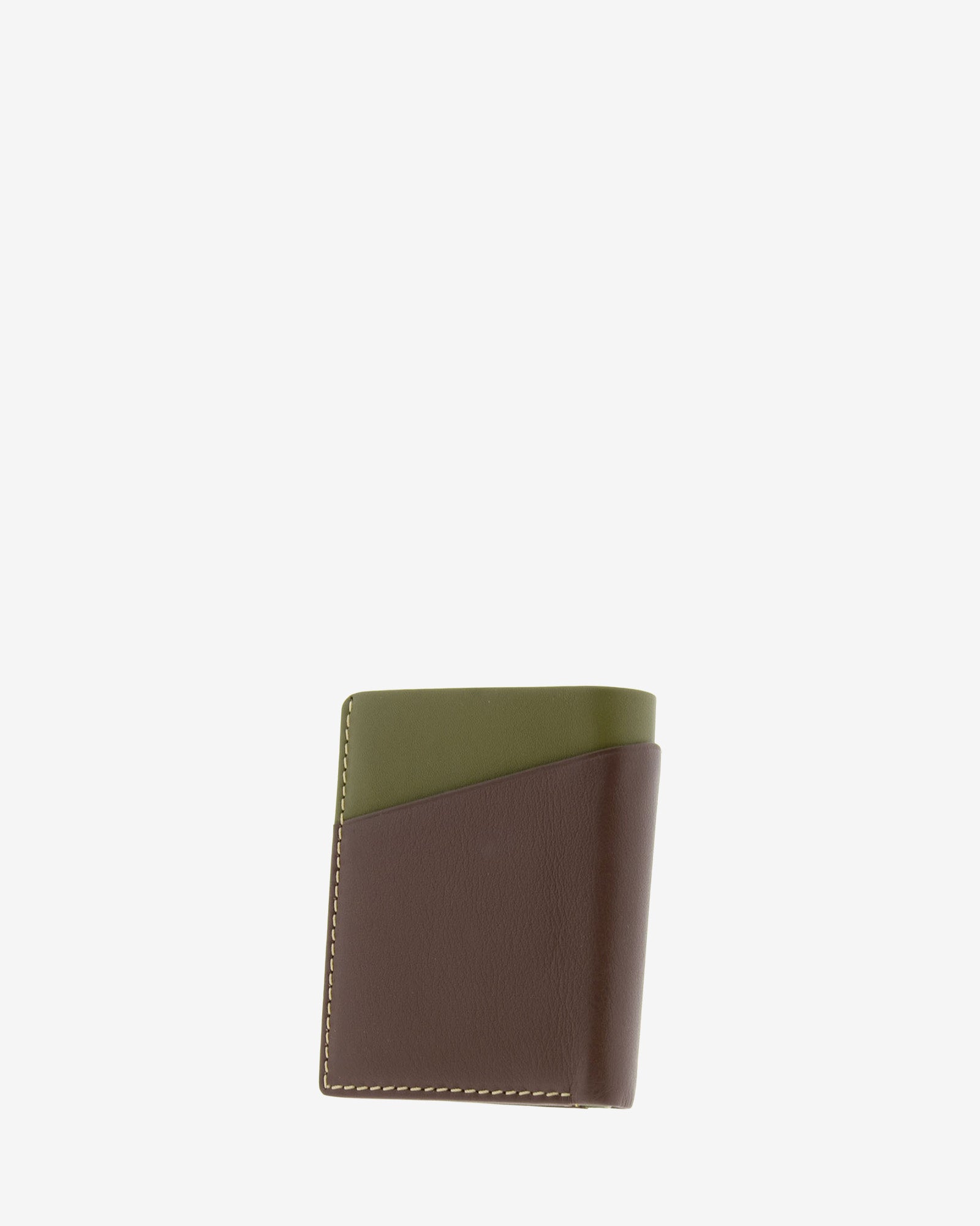 Cartera de hombre pequeña de piel genuina en color marrón y oliva con compartimento exterior, vista trasera, referencia 1611-2