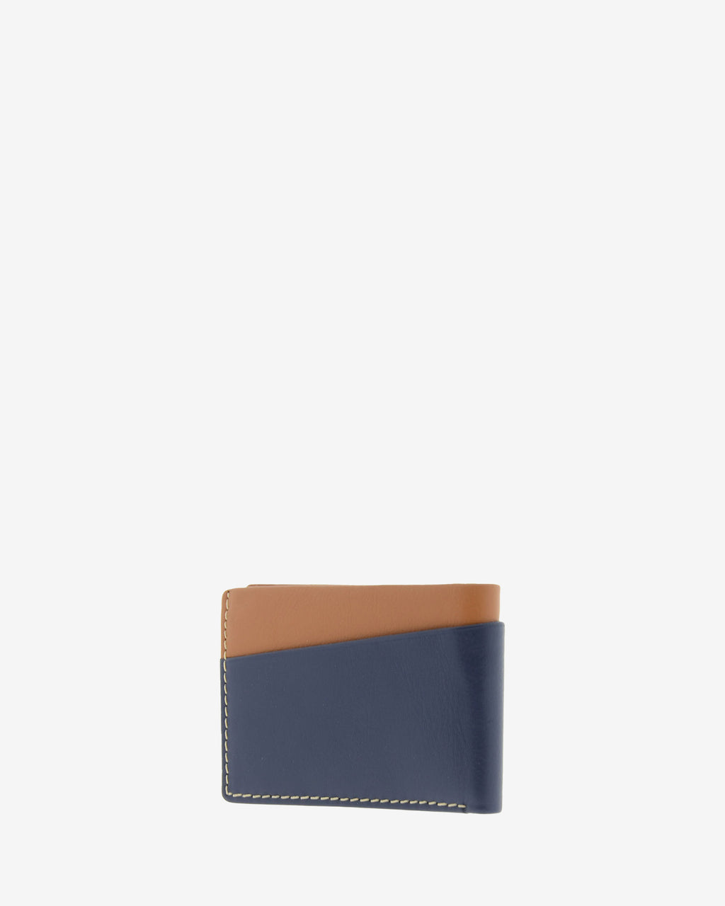 Cartera de hombre pequeña de piel genuina en color marino y cuero, con compartimento exterior, vista trasera, referencia 1612-20