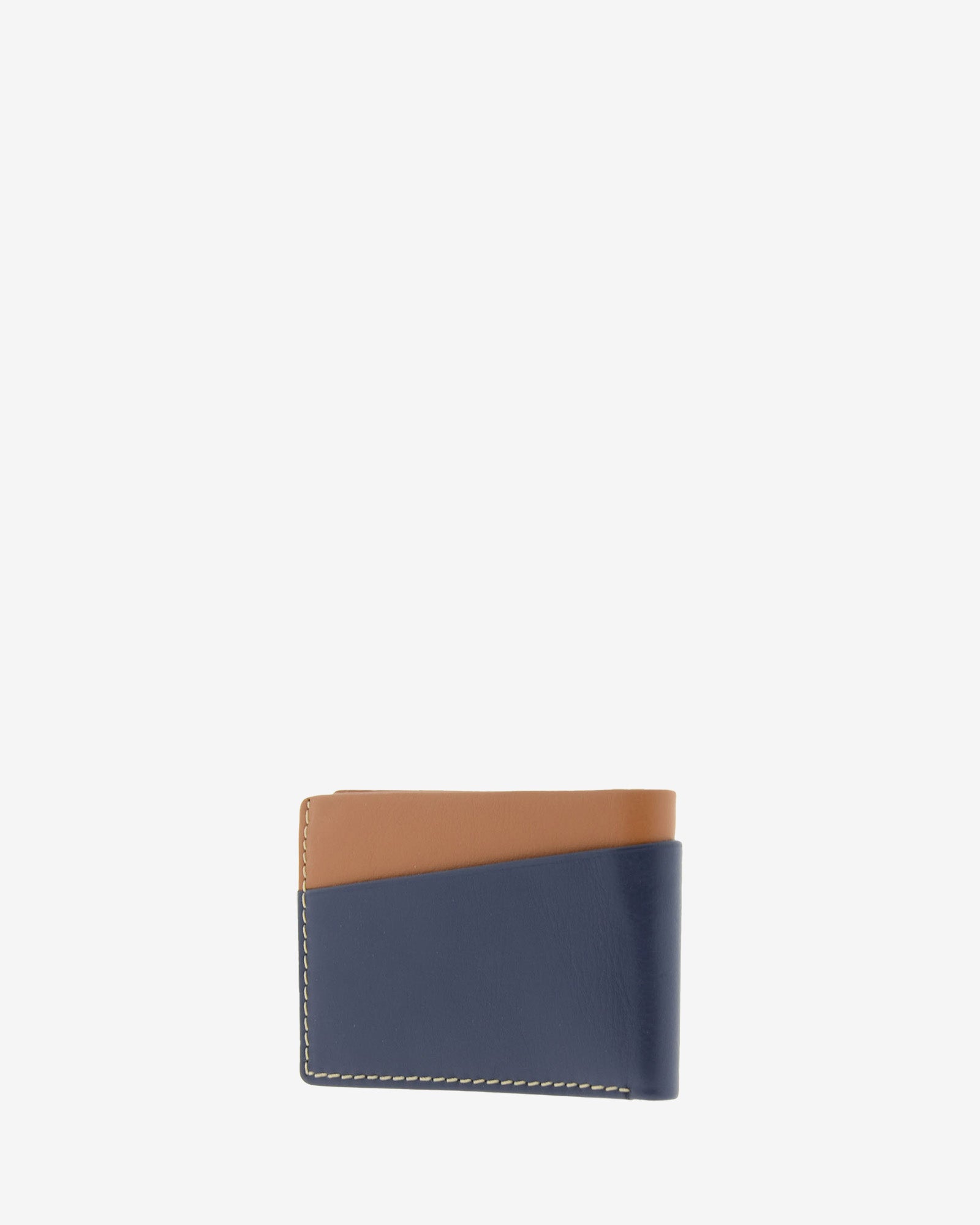 Cartera de hombre pequeña de piel genuina en color marino y cuero, con compartimento exterior, vista trasera, referencia 1612-20
