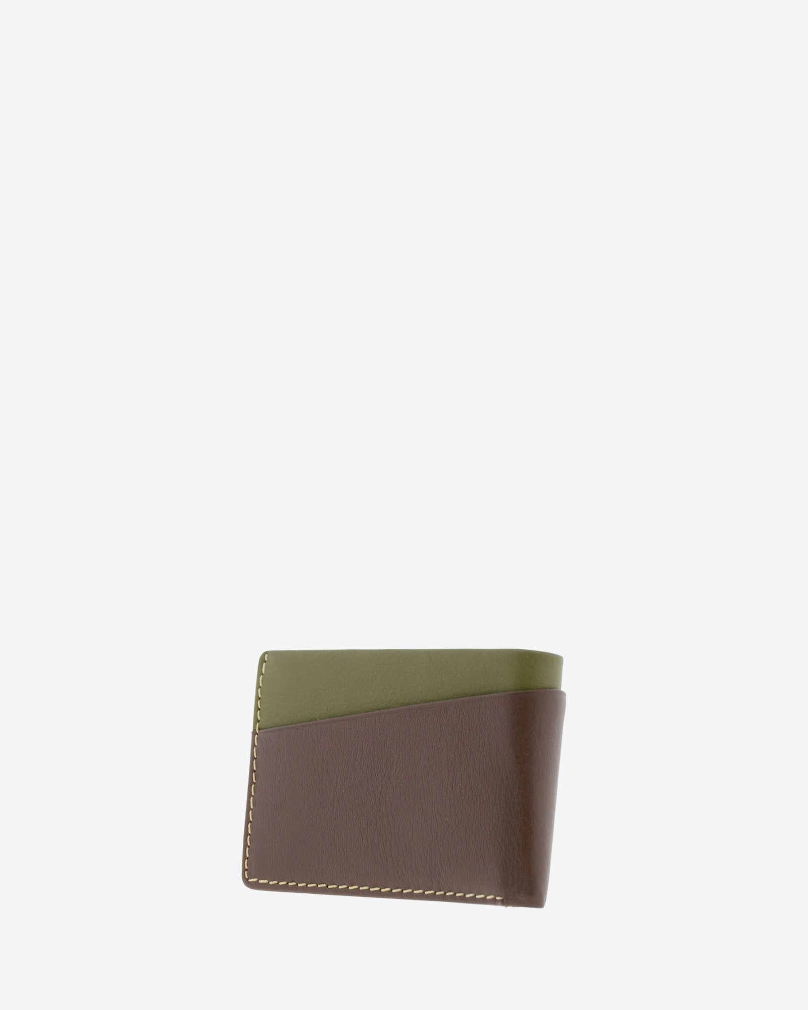 Cartera de hombre pequeña de piel genuina en color marrón y oliva con compartimento exterior, vista trasera, referencia 1612-2