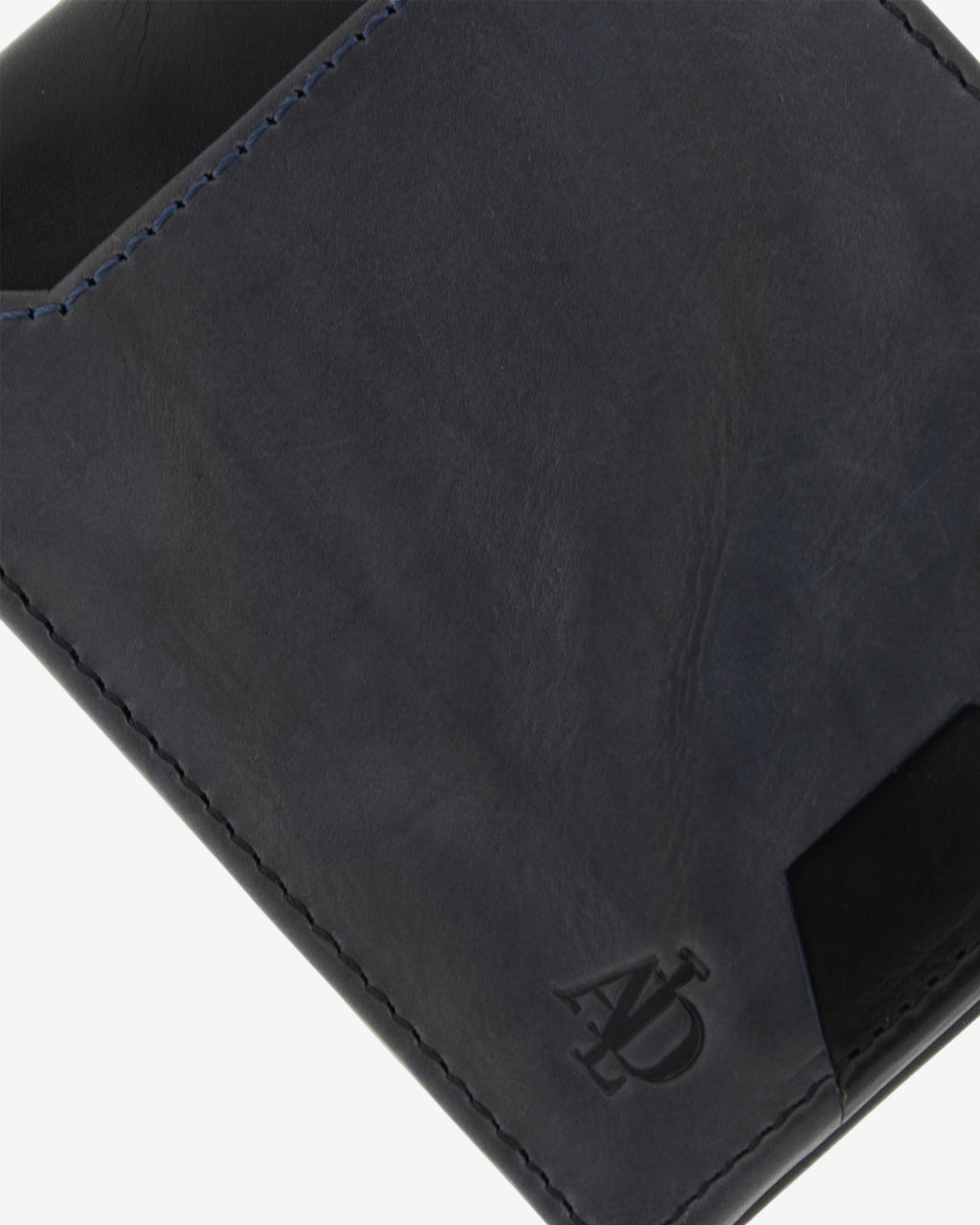 Cartera de hombre de piel genuina en color negro y gris, con compartimento exterior para tarjeta, vista detalle exterior y acabados, referencia 1616-1