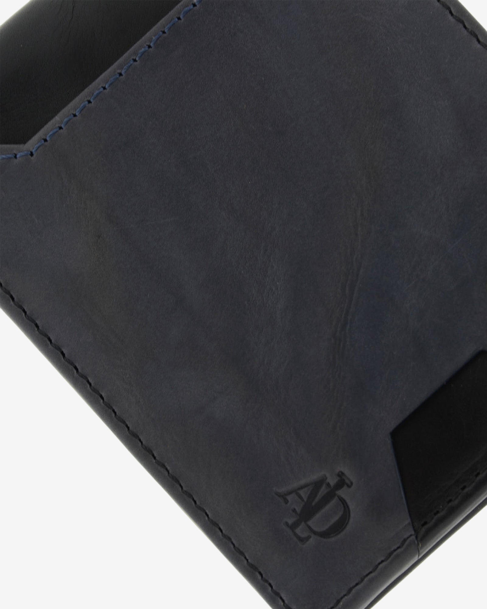 Cartera de hombre de piel genuina en color negro y gris, con compartimento exterior para tarjeta, vista detalle exterior y acabados, referencia 1616-1