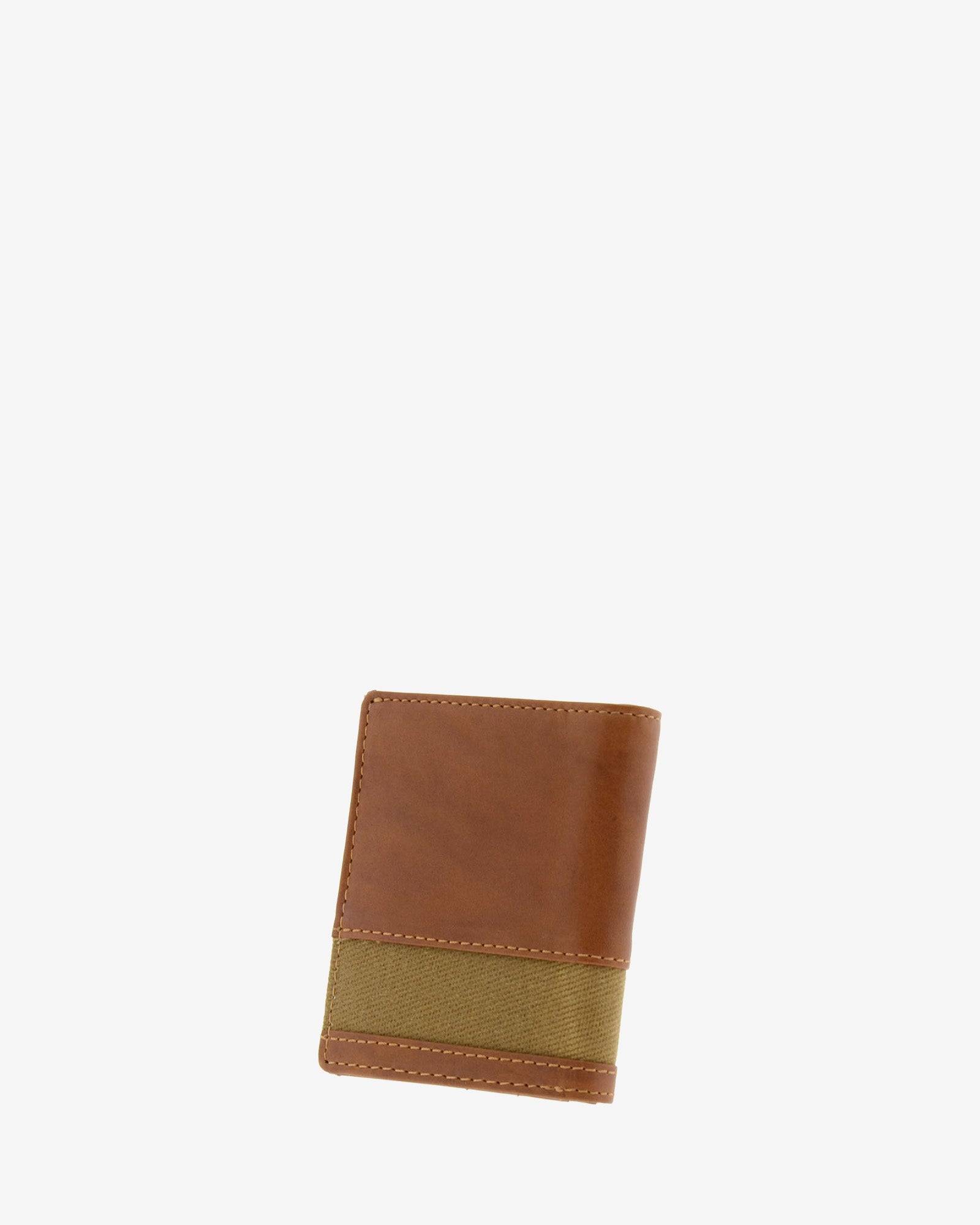 Cartera de hombre de piel genuina en color cuero y tira de canvas marrón claro, vista trasera, referencia 1618-6