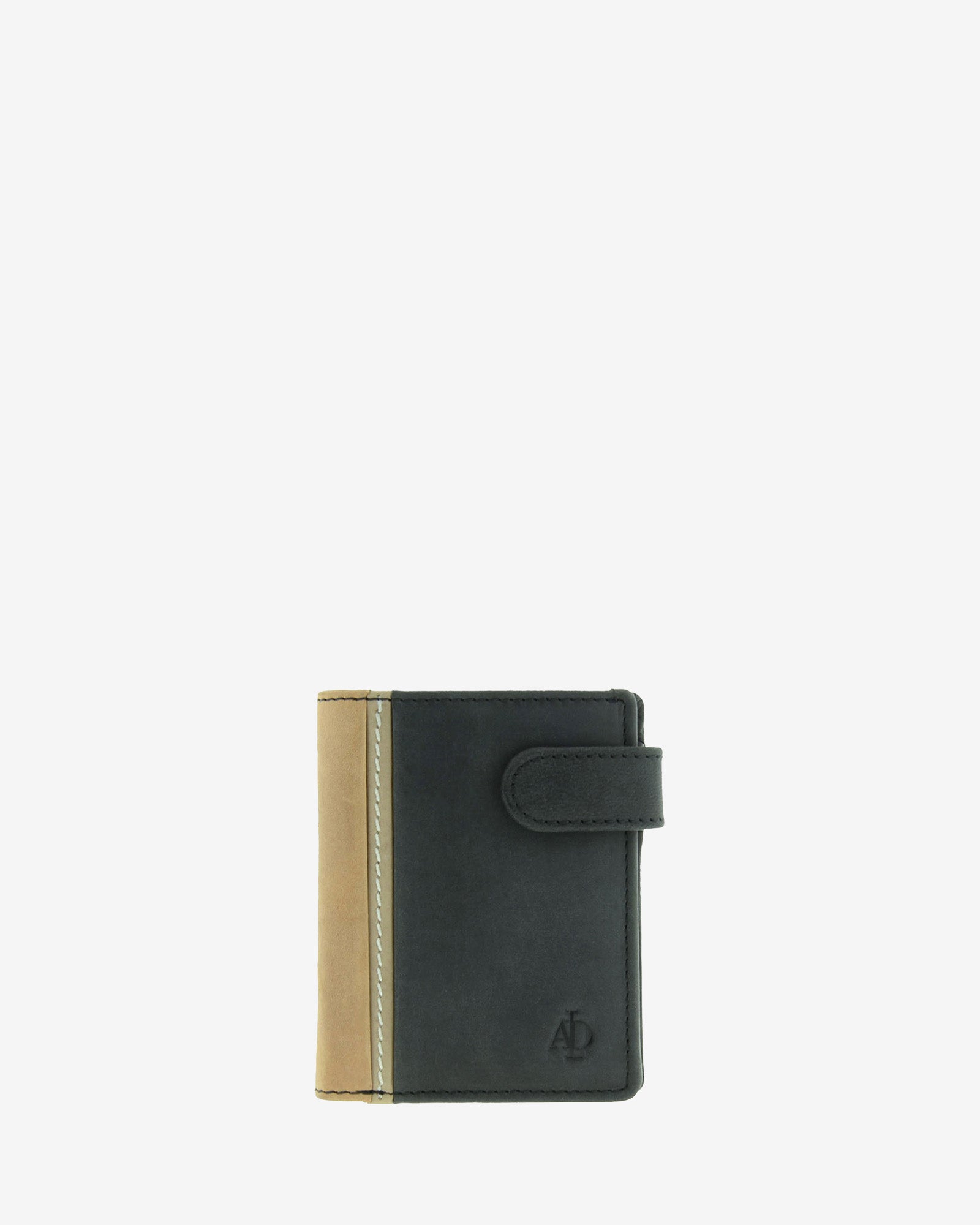 Cartera de piel auténtica colección Oxford para hombre en color negro y cuero con monedero y con RFID - Vista frontal- Ref. 1640-1