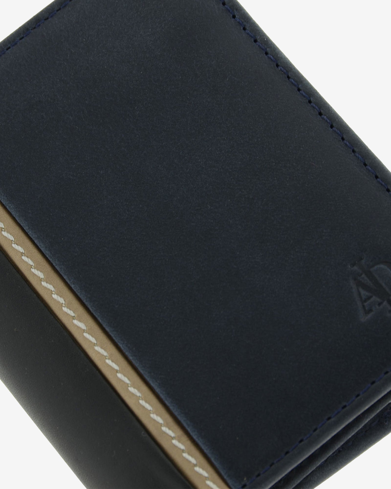 Cartera de piel auténtica colección Oxford para hombre en color marino y negro con RFID - Detalle piel y costuras - Ref. 1641-20