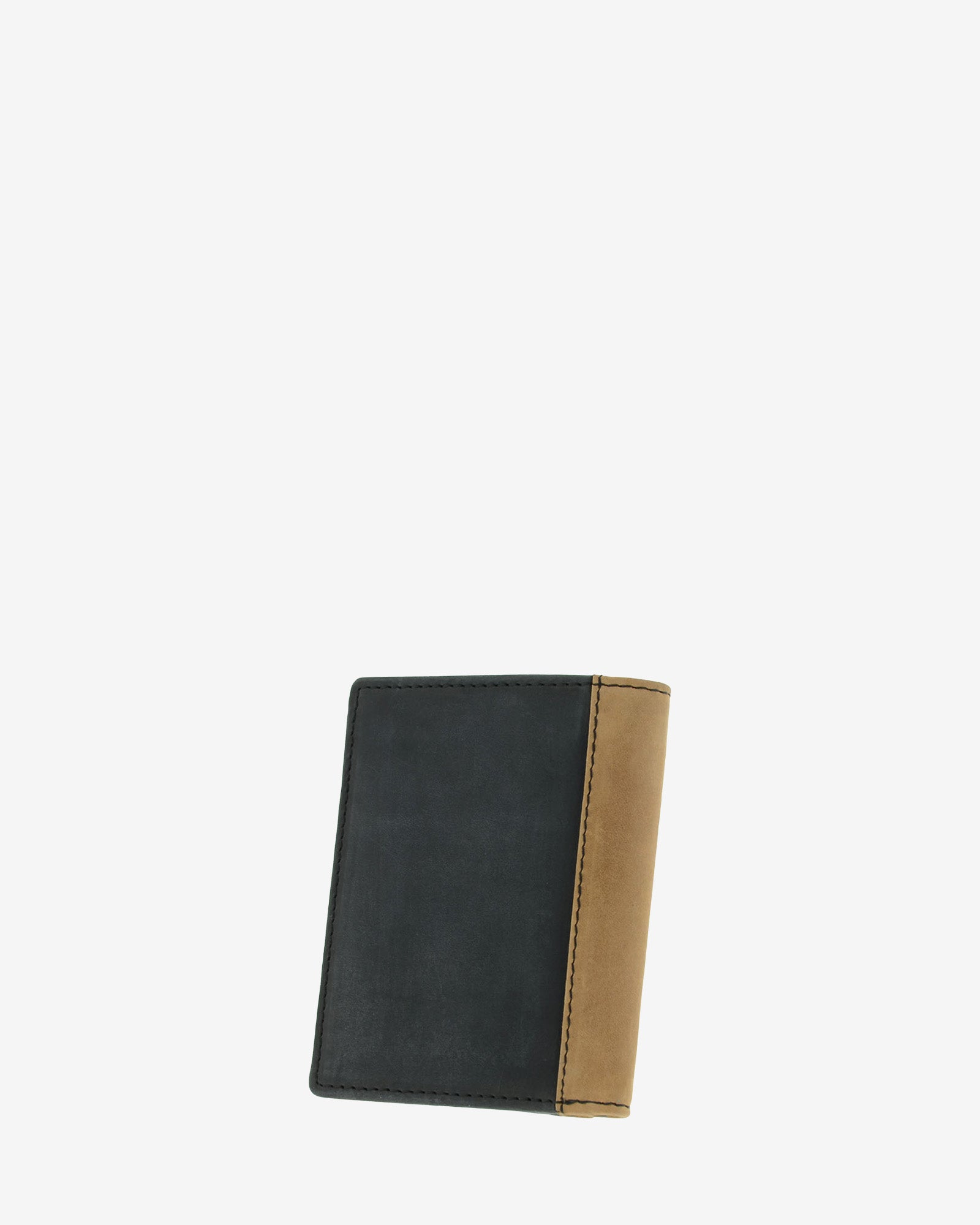 Cartera de hombre de piel genuina en color negro con marrón claro, vista trasera, referencia 1642-1