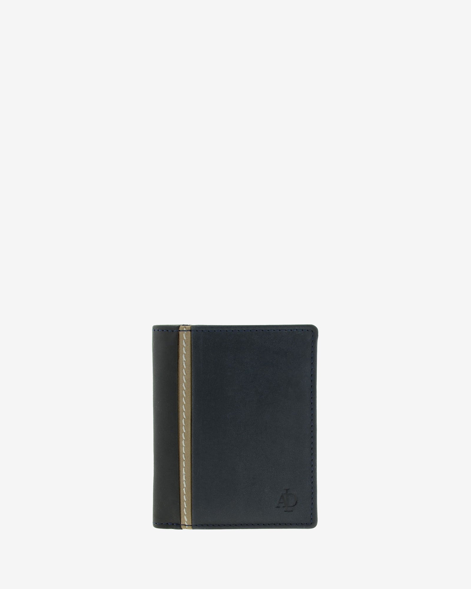 Cartera de hombre de piel genuina en color marino con negro, vista frontal plana, referencia 1642-20