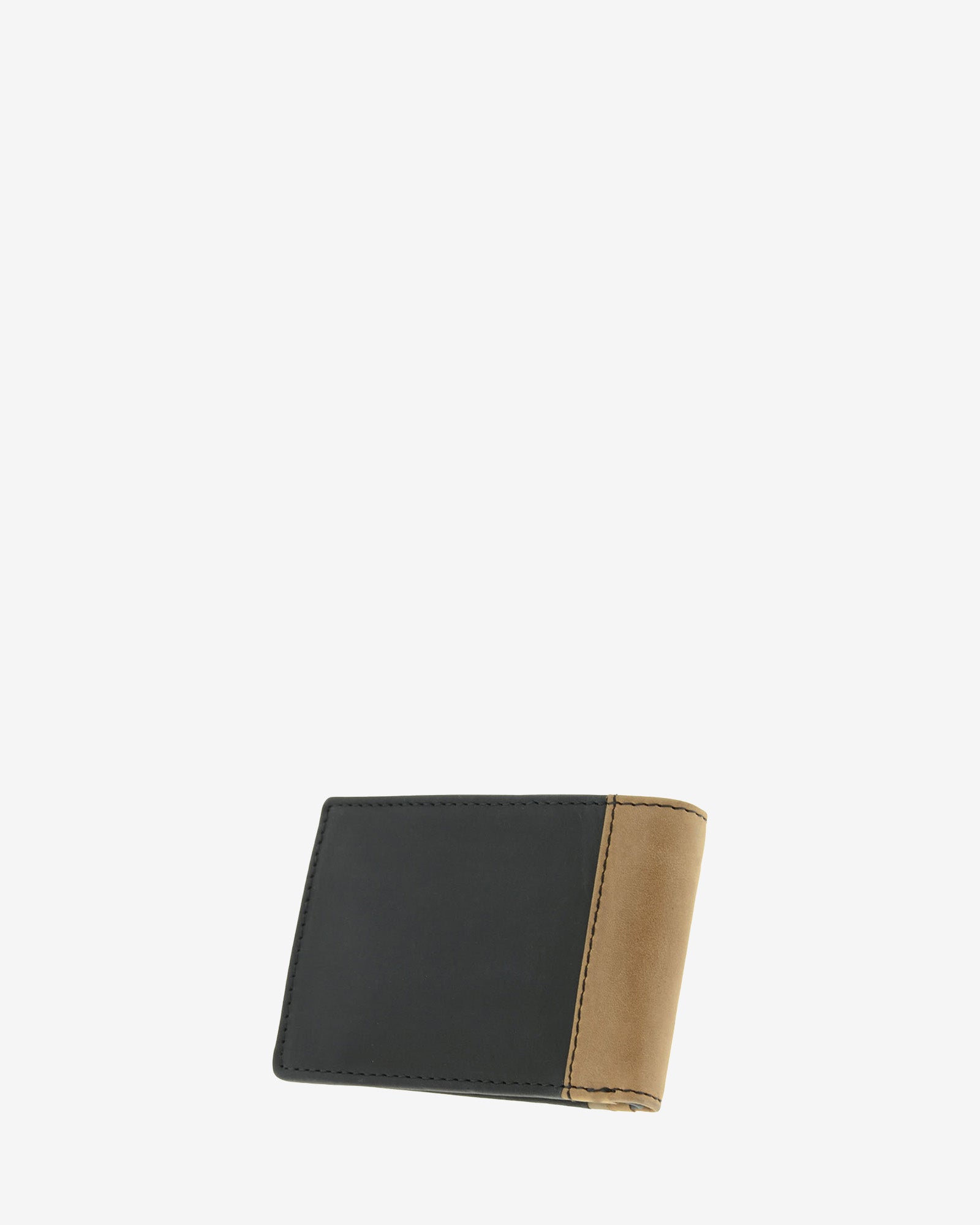 Cartera de hombre pequeña en piel genuina en color negro con marrón claro, vista trasera, referencia 1644-1
