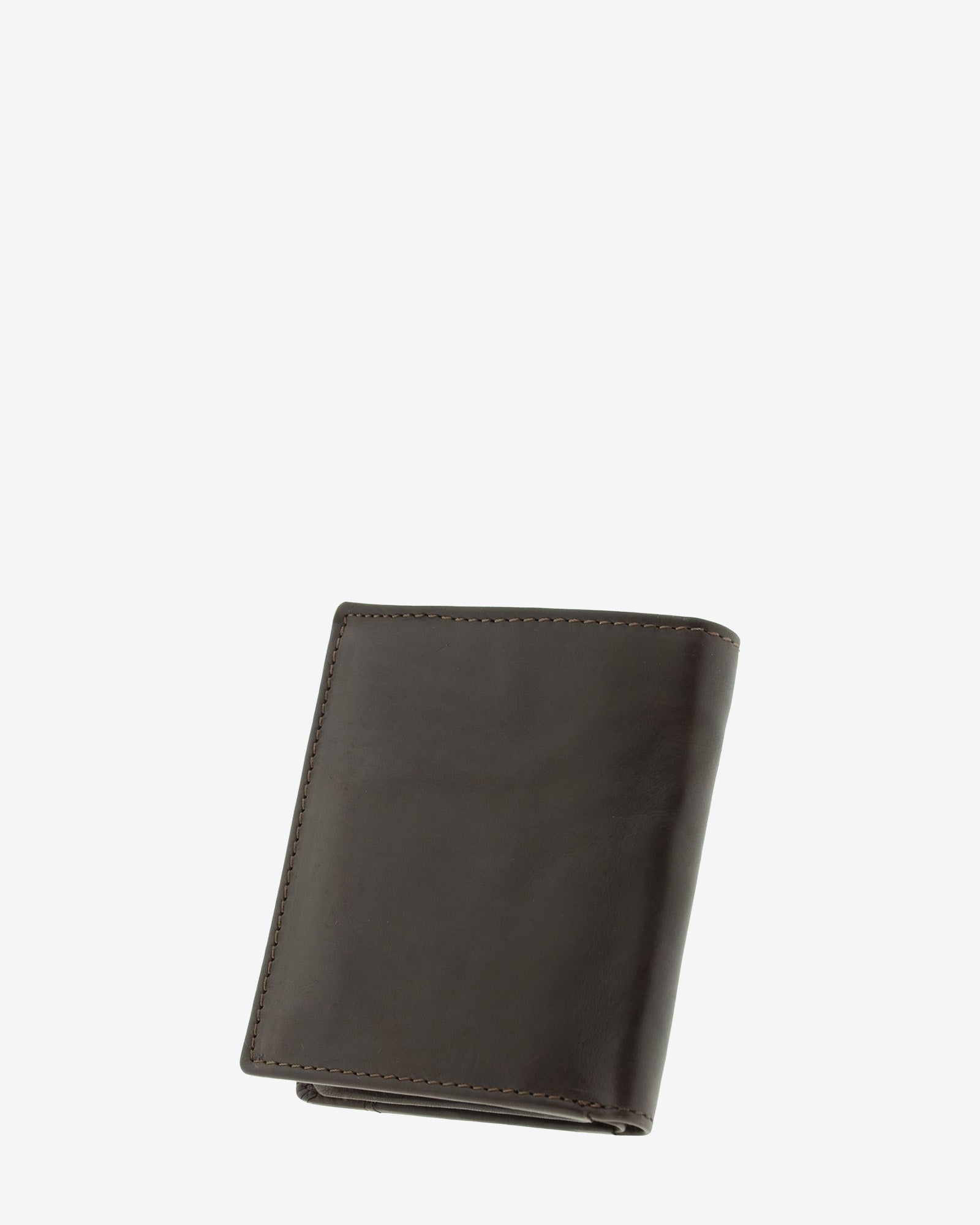 Cartera de hombre de piel genuina en color marrón con costura a contraste, vista trasera, referencia 1645-2