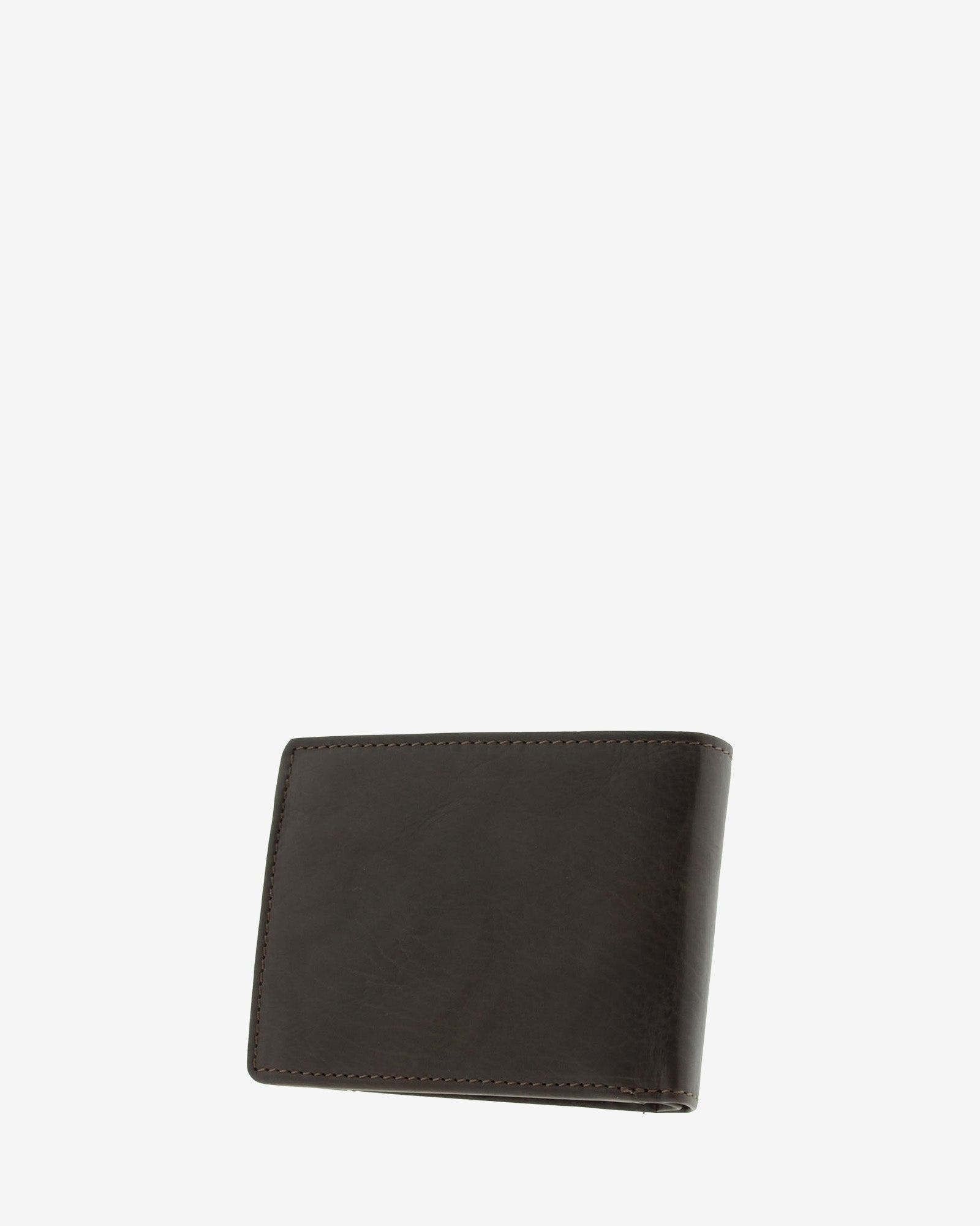 Cartera de hombre de piel genuina en color marrón con costura a contraste, vista trasera, referencia 1647-2