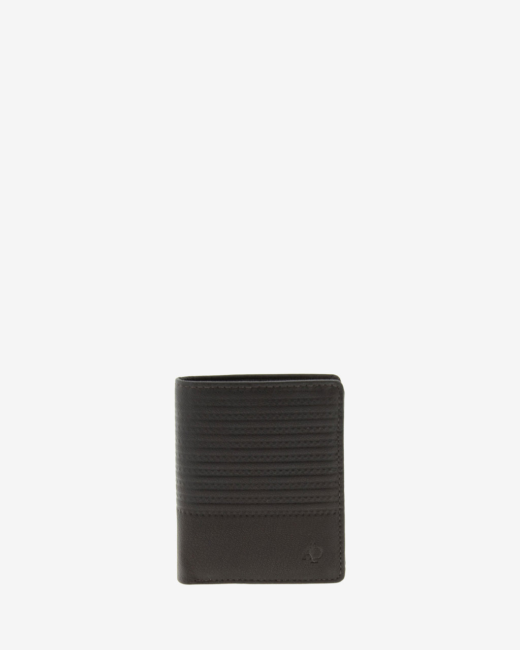 Cartera de piel para hombre, formato vertical y ultrafino,  con diseño de rayas horizontales y monedero interior, colección Race, color marrón, vista frontal, referencia 1651-2
