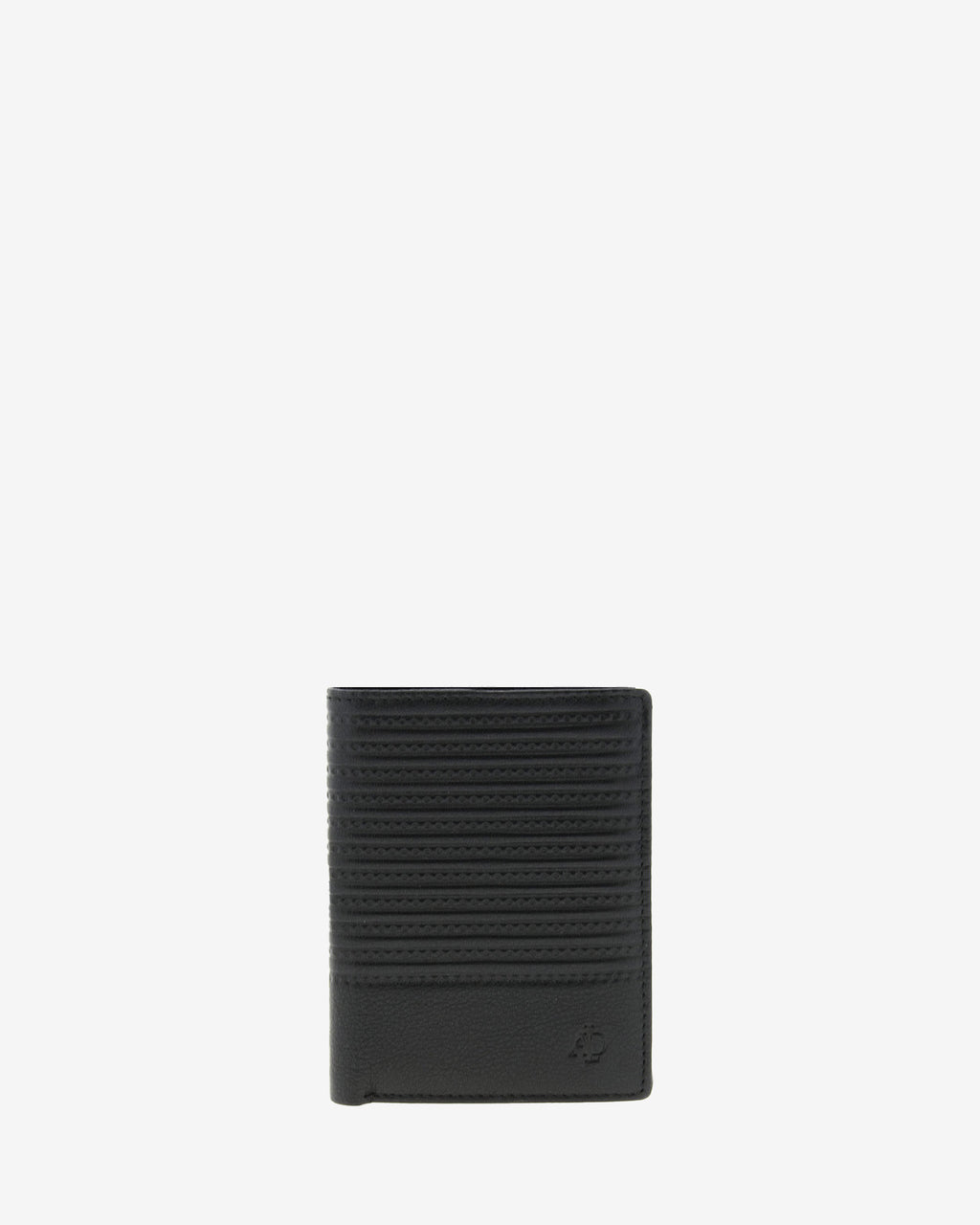 Cartera de piel para hombre, formato vertical y ultrafino, con diseño de rayas horizontales, colección Race, color negro, vista frontal, referencia 1652-1
