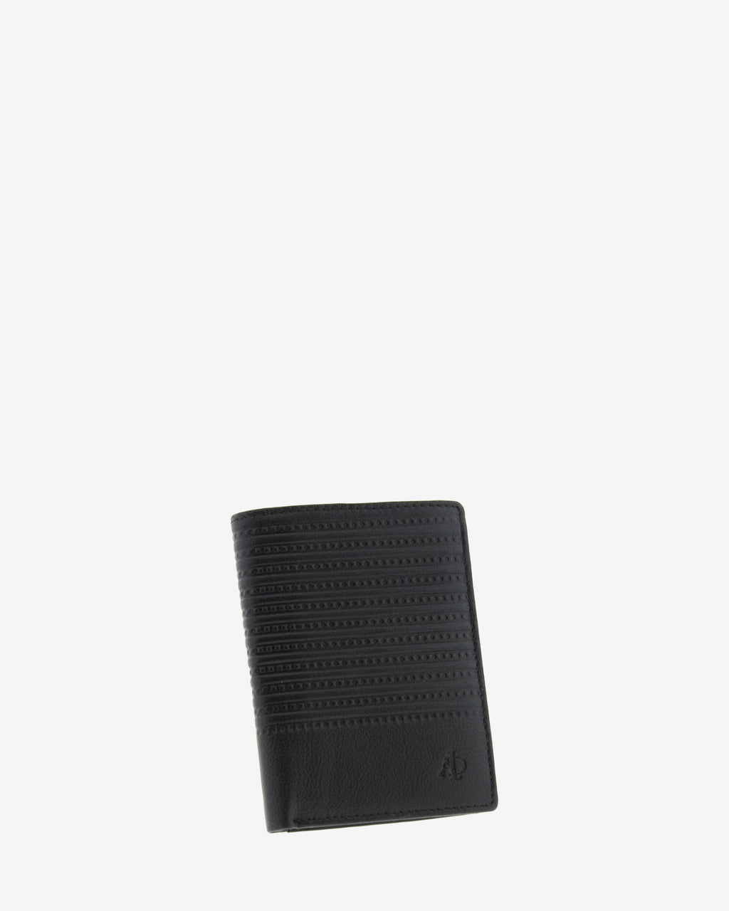 Cartera de piel para hombre, formato vertical y ultrafino, con diseño de rayas horizontales, colección Race, color negro, vista frontal con volumen, referencia 1652-1
