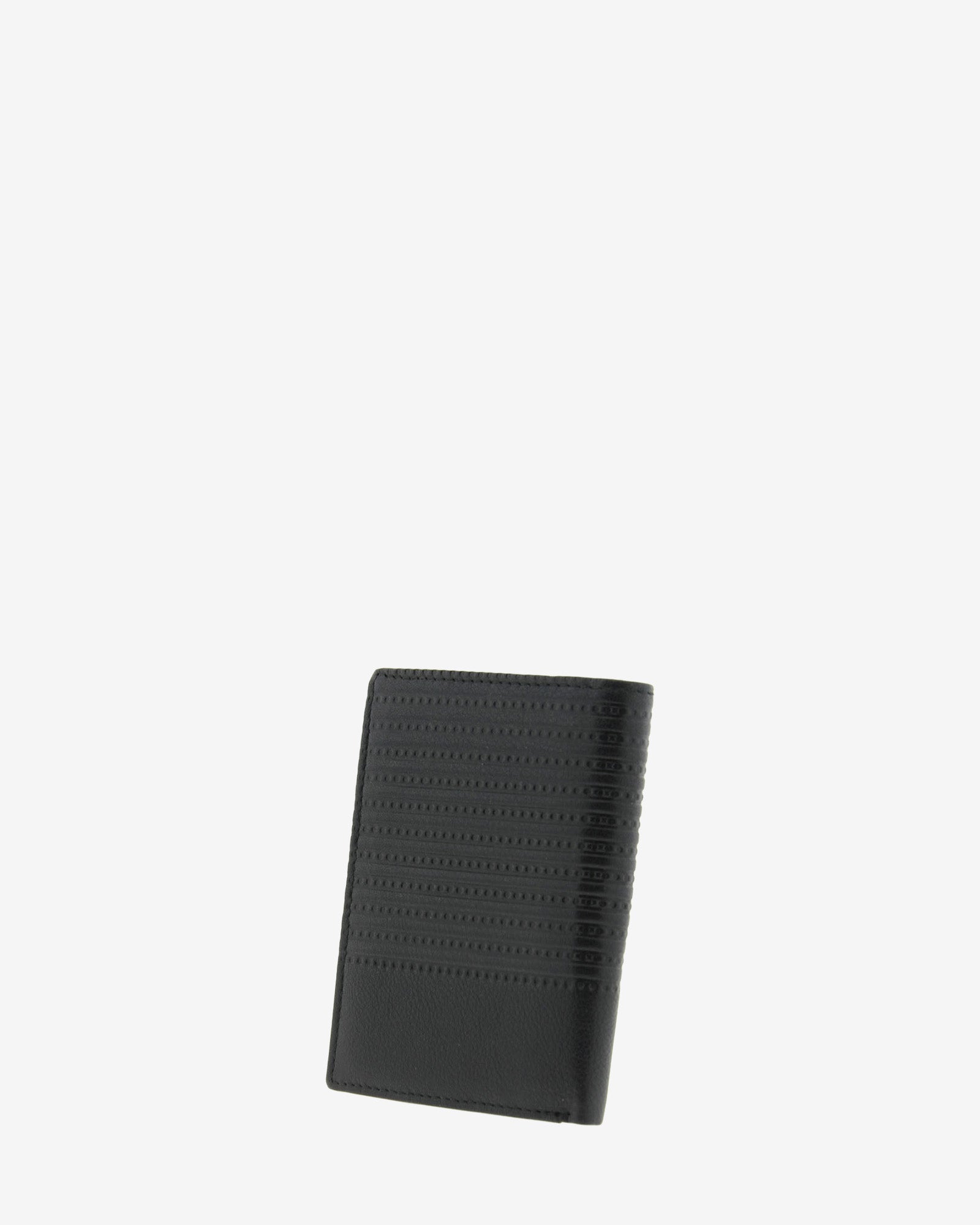 Cartera de piel para hombre, formato vertical y ultrafino, con diseño de rayas horizontales, colección Race, color negro, vista lateral, referencia 1652-1referencia 1652-1