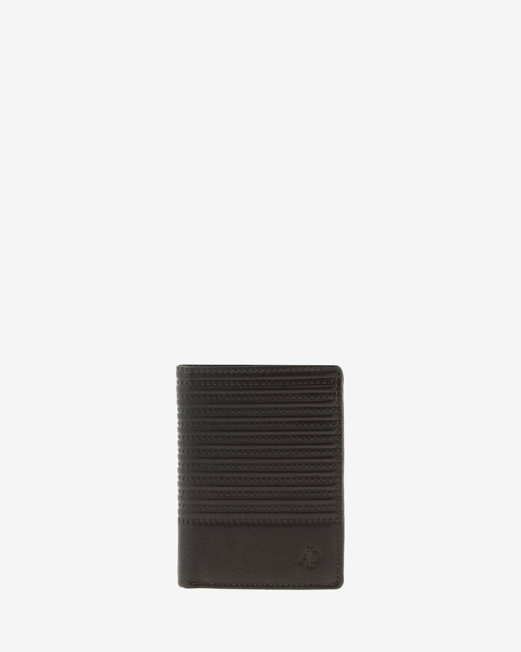 Cartera de piel para hombre, formato vertical y ultrafino, con diseño de rayas horizontales, colección Race, color marrón chocolate, vista frontal, referencia 1652-2