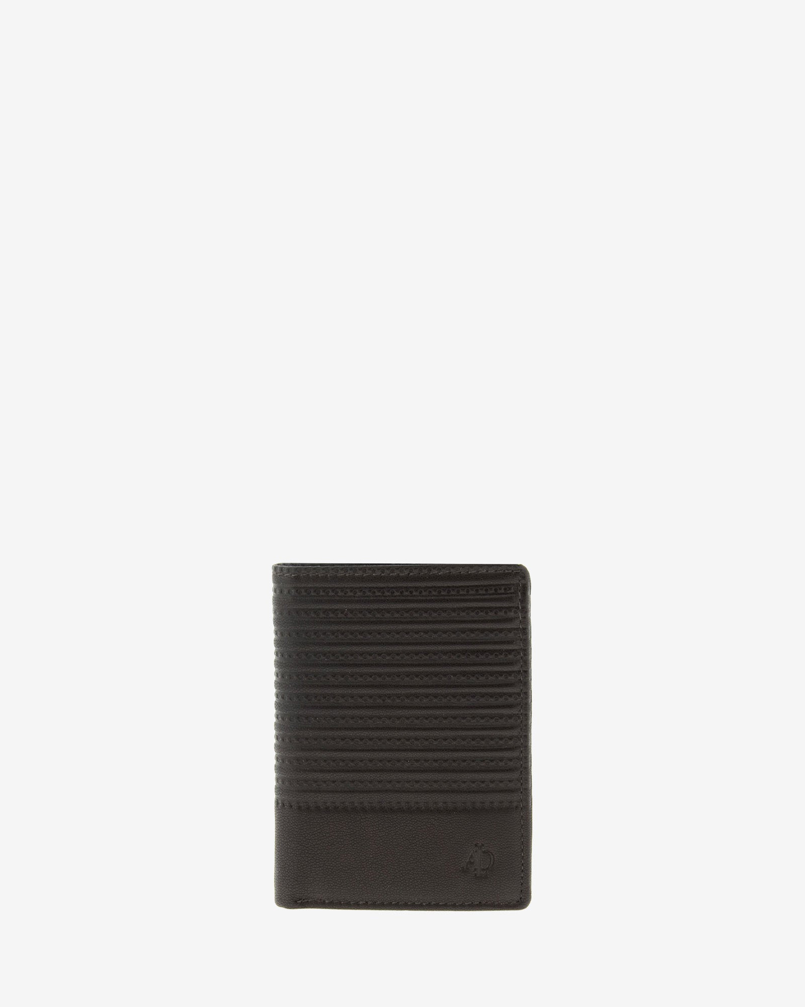 Cartera de piel para hombre, formato vertical y ultrafino, con diseño de rayas horizontales, colección Race, color marrón chocolate, vista frontal, referencia 1652-2