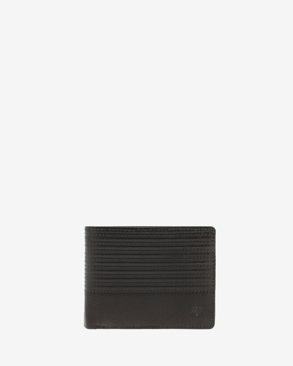 Vista frontal cartera hombre marrón chocolate Adapell colección Race, diseño de rayas horizontales en piel y formato horizontal - referencia 1653-2
