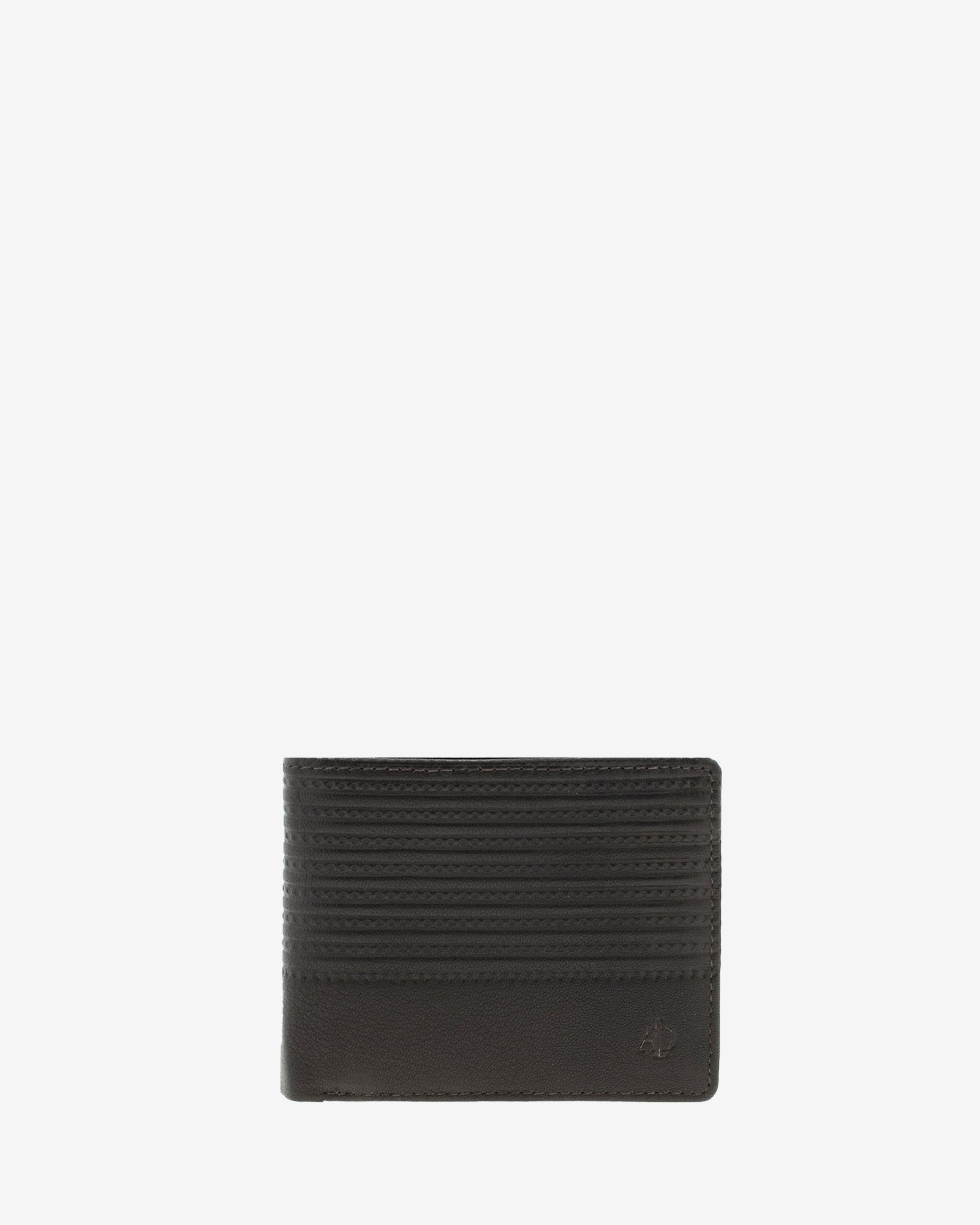 Vista frontal cartera hombre marrón chocolate Adapell colección Race, diseño de rayas horizontales en piel y formato horizontal - referencia 1653-2