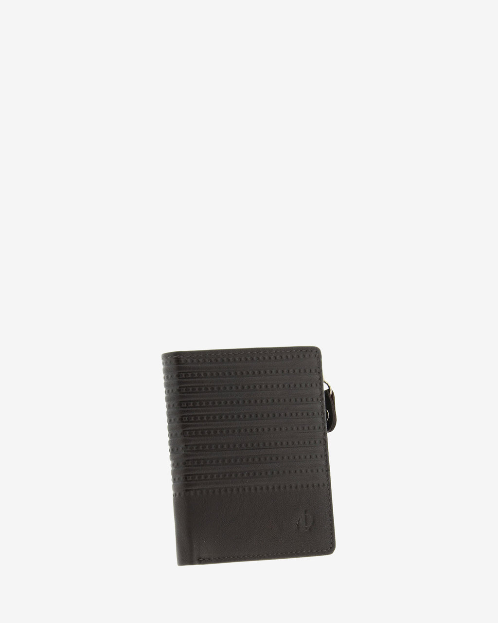 Cartera vertical ultrafina de piel marrón con grabado lineal - Vista frontal