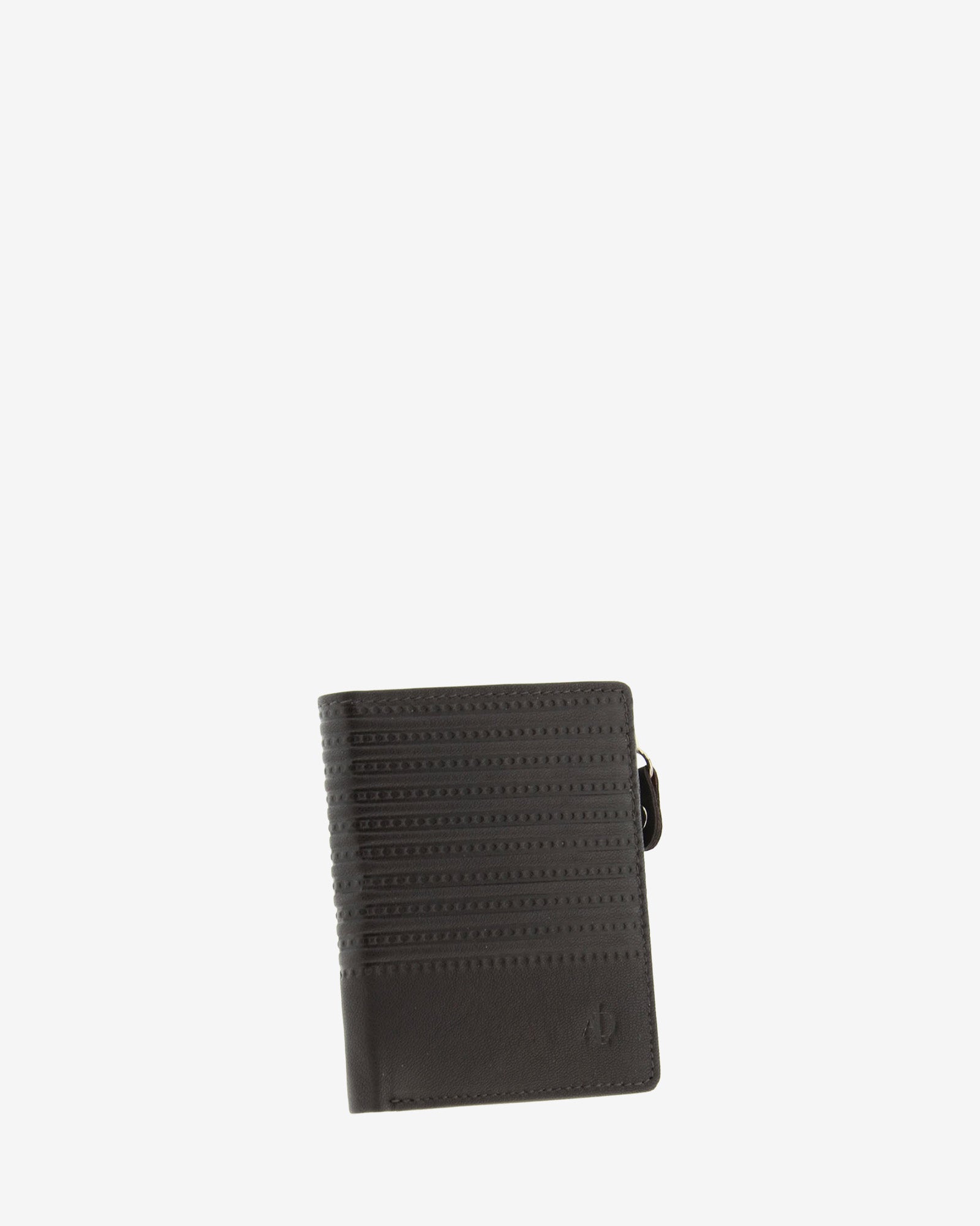 Cartera vertical ultrafina de piel marrón con grabado lineal - Vista frontal