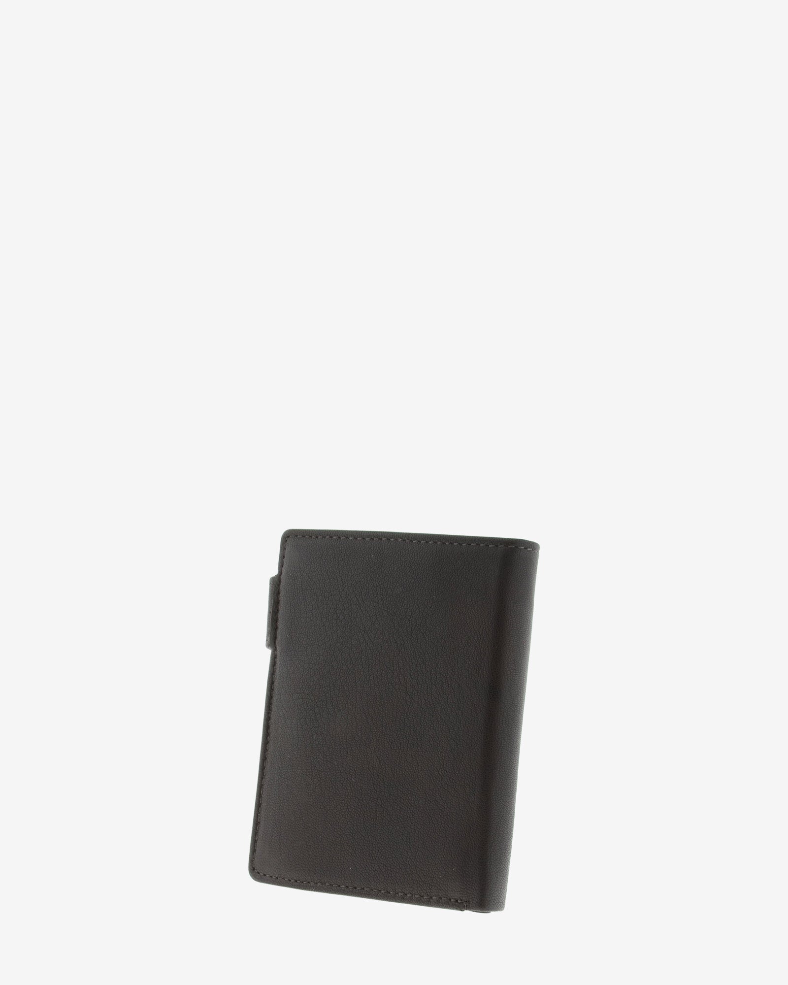 Cartera de hombre Maxwell Slim en piel marrón, parte trasera lisa sin adornos.