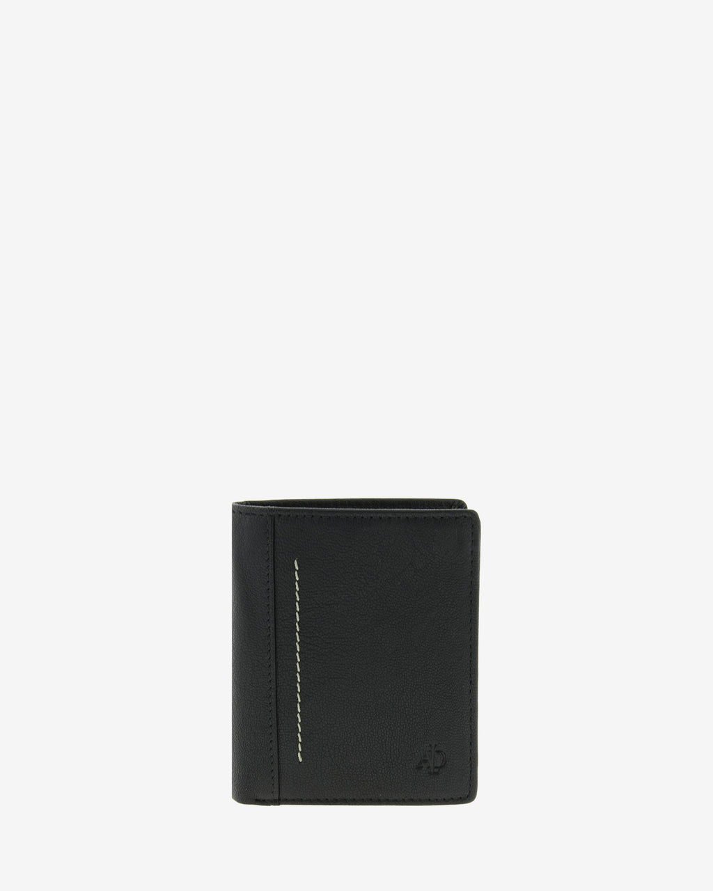 Cartera de hombre Maxwell Slim en piel negra con costura vertical en contraste, vista frontal.