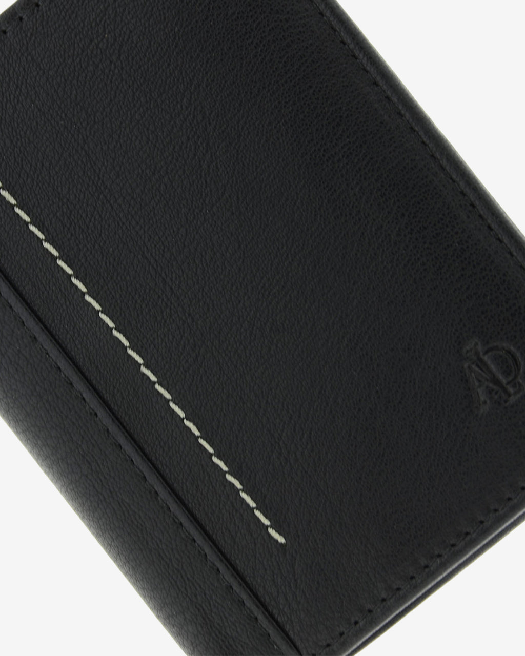 Cartera de hombre en piel genuina de color negro, detalle de piel, costura y acabados, referencia 1657-1